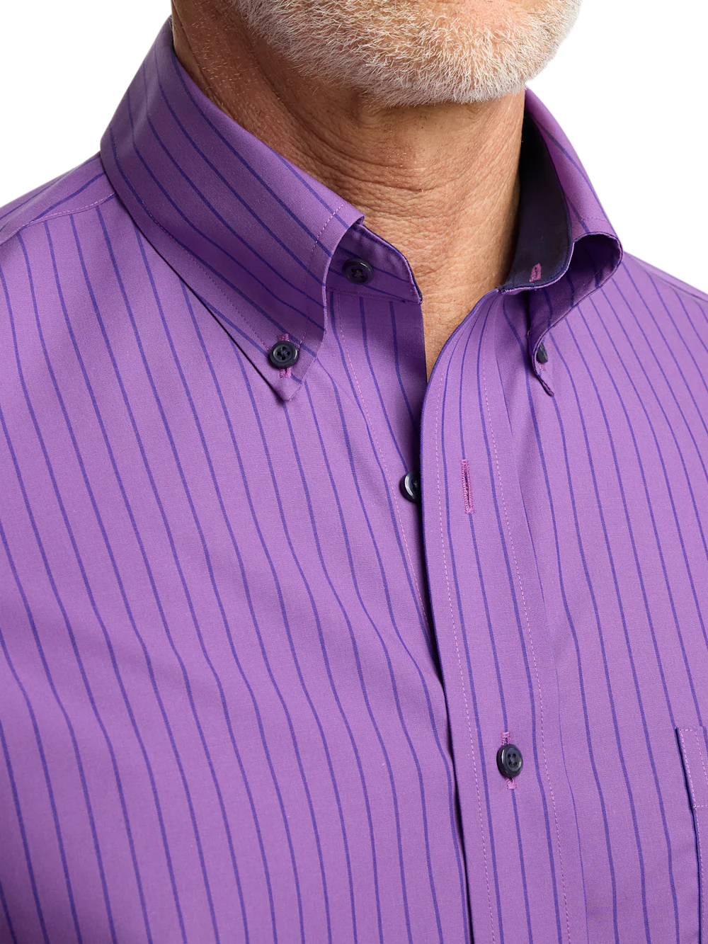 Non-Iron Cotton Stripe Dress Shirt With Contrast Trim - Purple - Image 3
