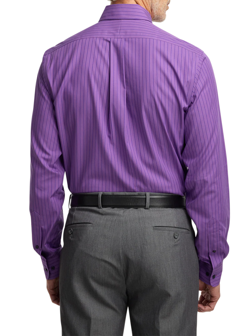 Non-Iron Cotton Stripe Dress Shirt With Contrast Trim - Purple - Image 5