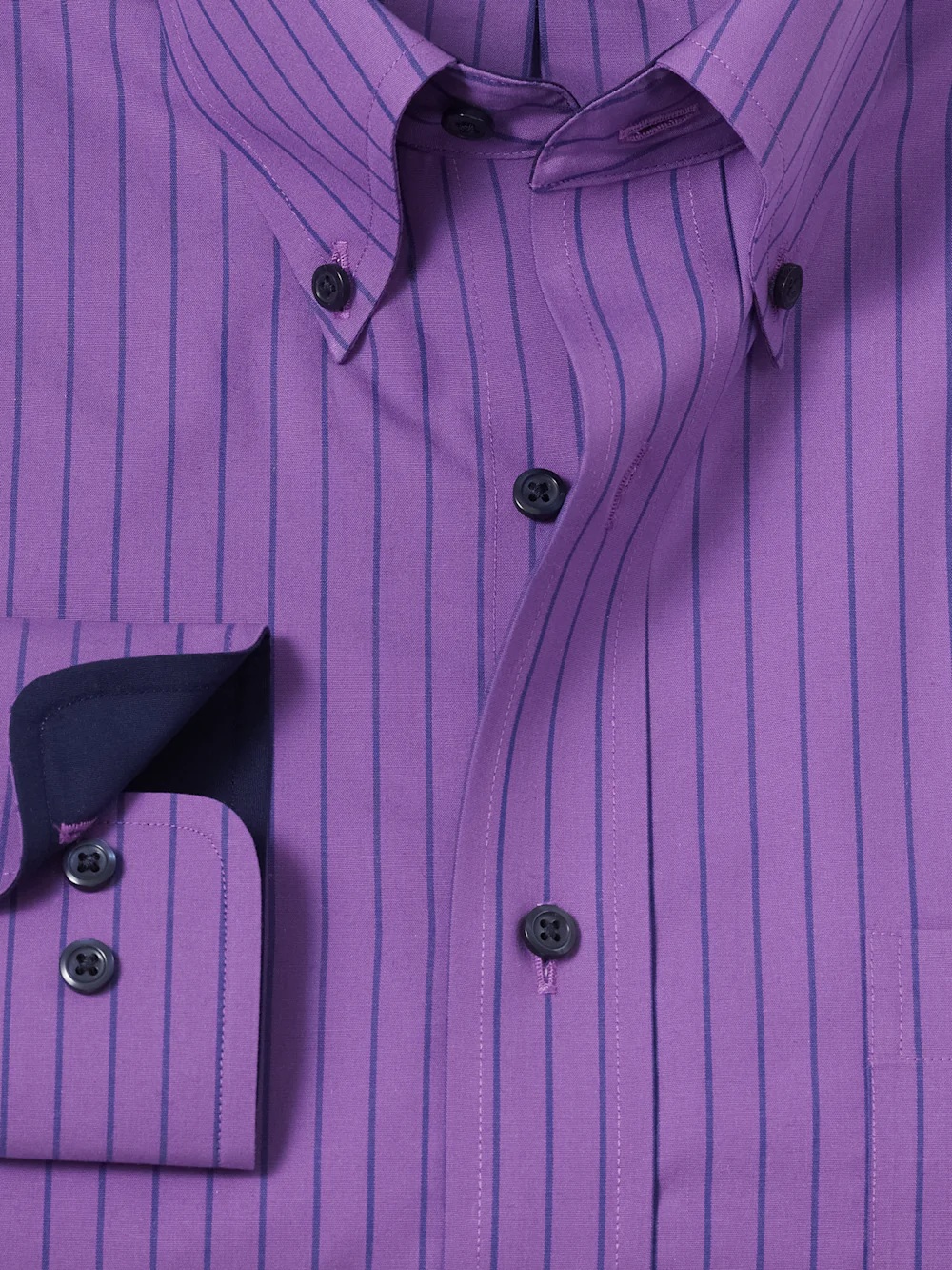 Non-Iron Cotton Stripe Dress Shirt With Contrast Trim - Purple - Image 6