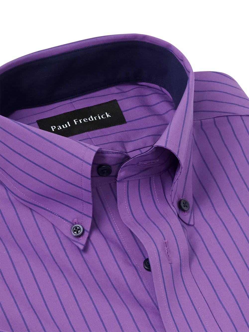 Non-Iron Cotton Stripe Dress Shirt With Contrast Trim - Purple - Image 7