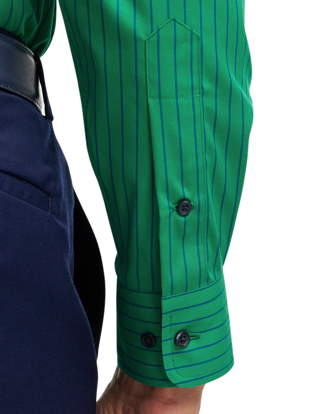 Non-Iron Cotton Stripe Dress Shirt With Contrast Trim - Green - Image 4