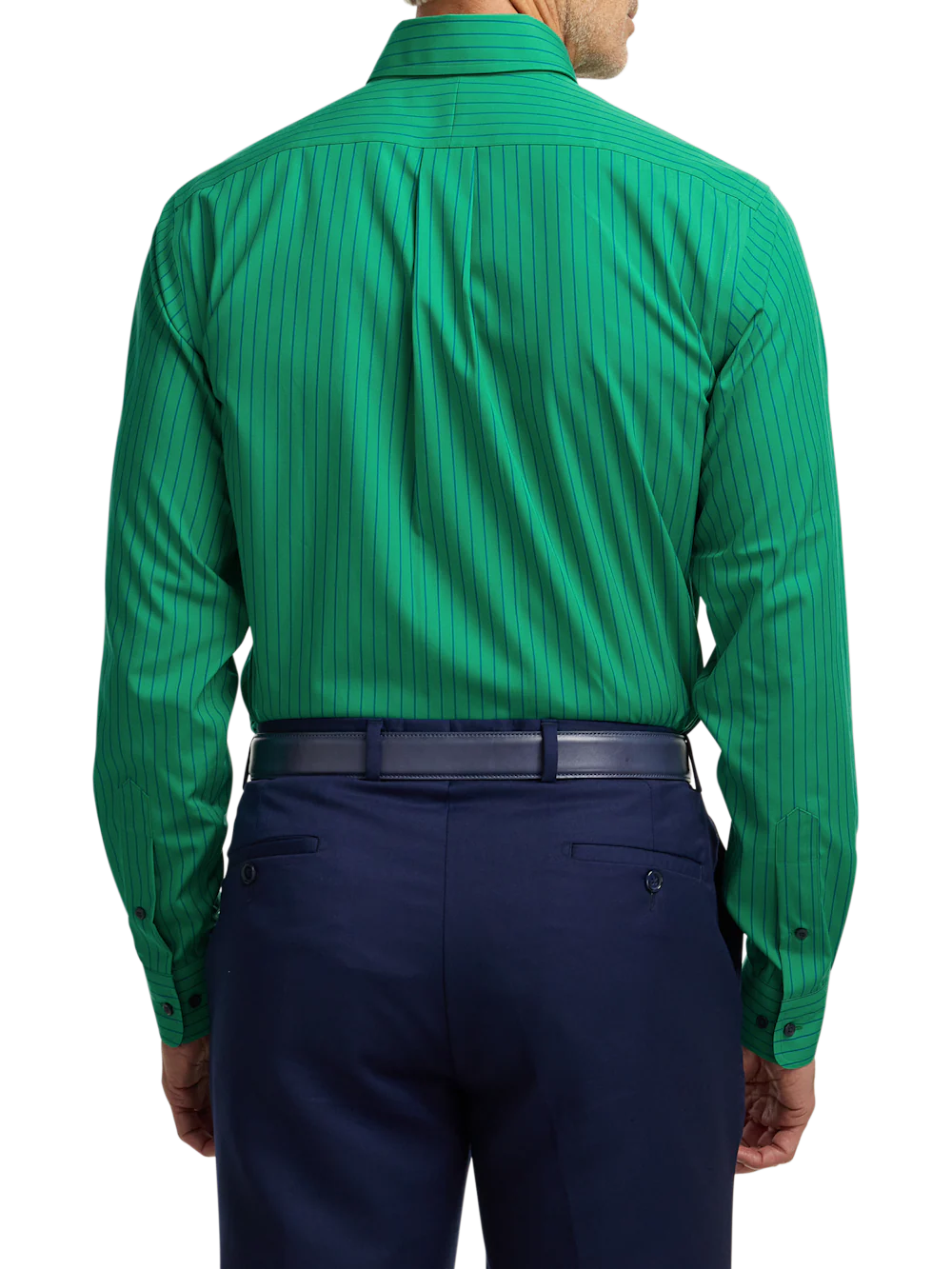 Non-Iron Cotton Stripe Dress Shirt With Contrast Trim - Green - Image 5