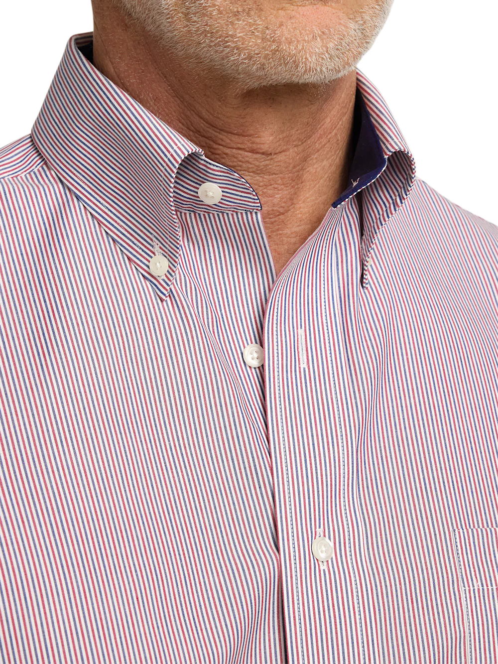 Non-Iron Cotton Stripe Dress Shirt With Contrast Trim - Red - Image 3