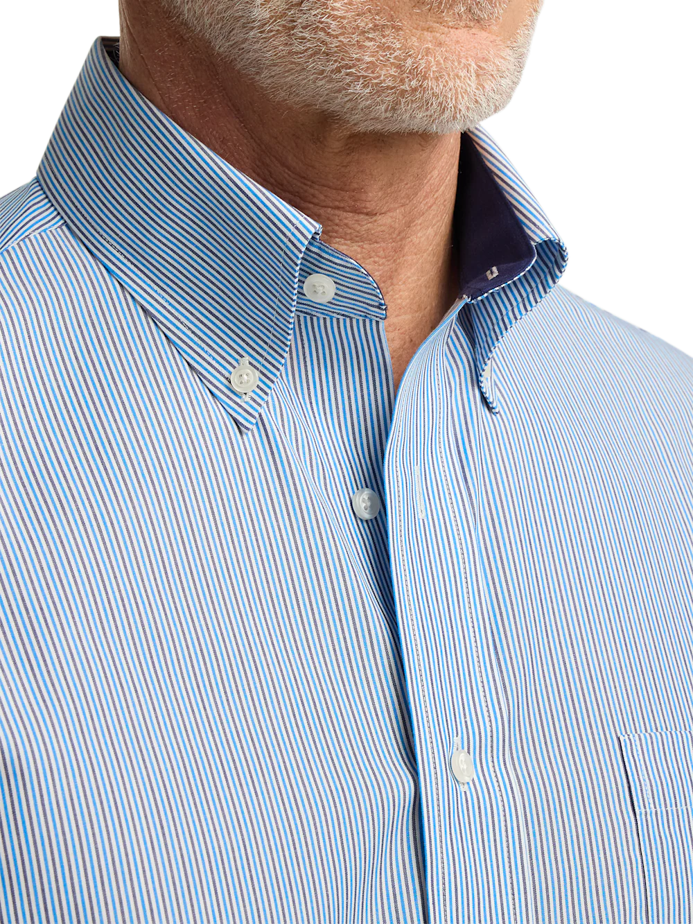 Non-Iron Cotton Stripe Dress Shirt With Contrast Trim - Blue - Image 3