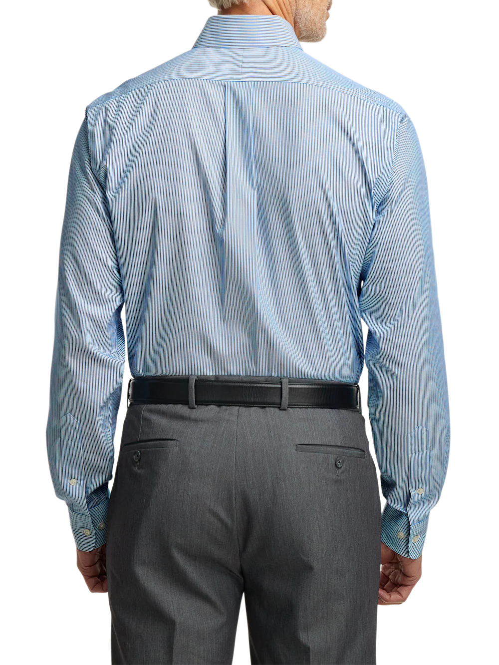 Non-Iron Cotton Stripe Dress Shirt With Contrast Trim - Blue - Image 5