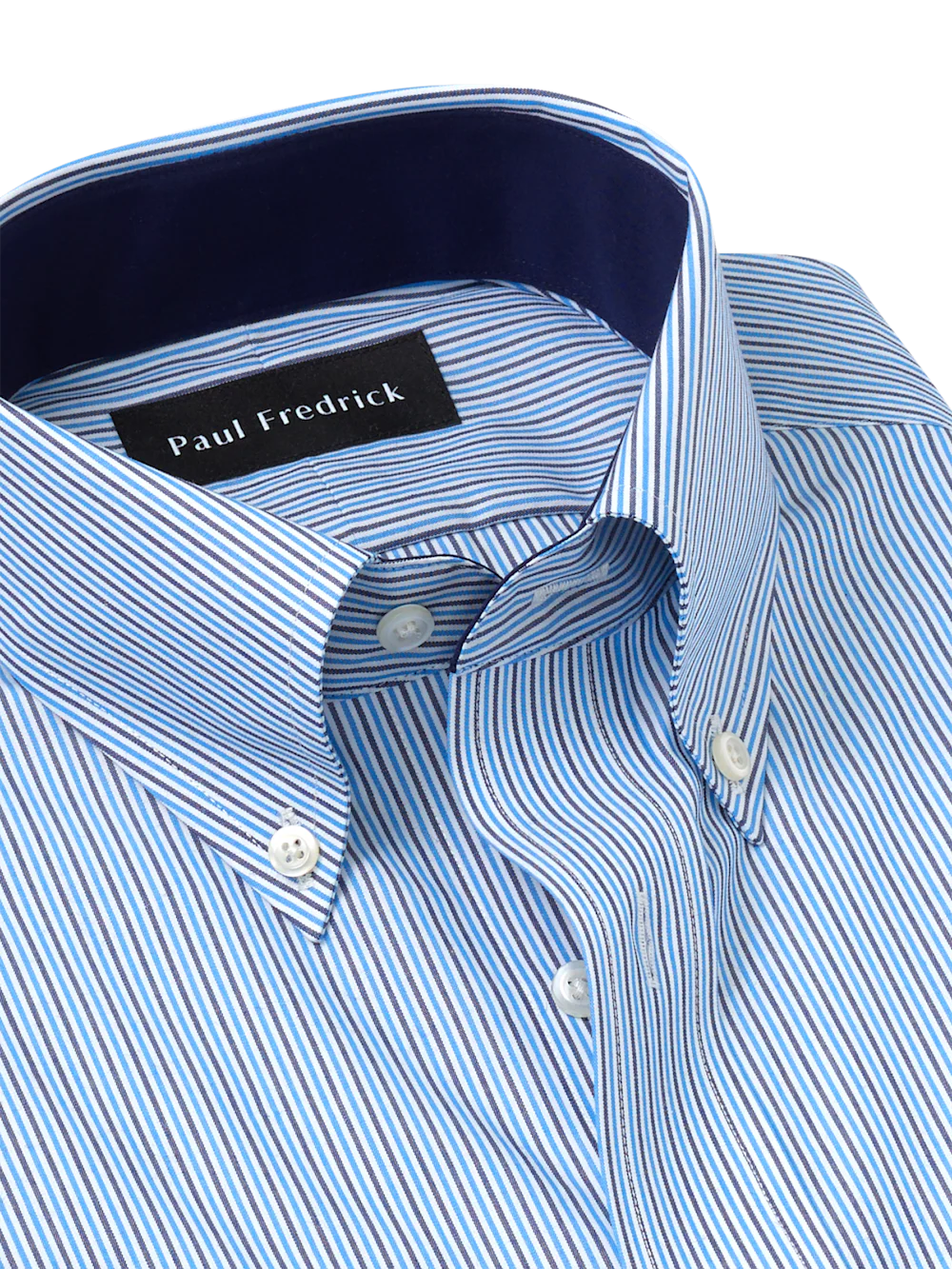Non-Iron Cotton Stripe Dress Shirt With Contrast Trim - Blue - Image 7