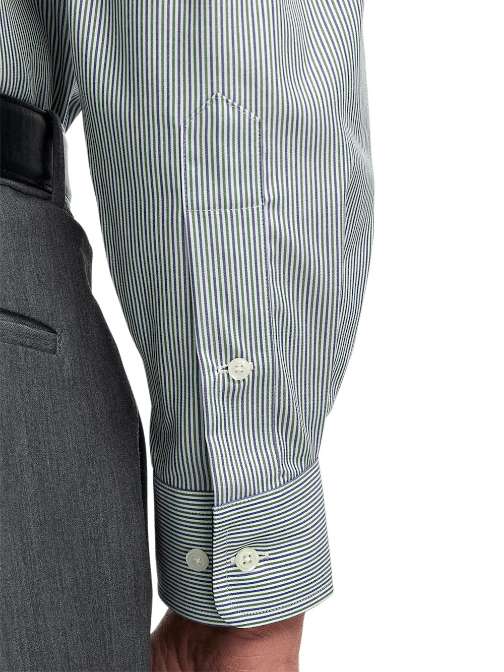Non-Iron Cotton Stripe Dress Shirt With Contrast Trim - Green - Image 4