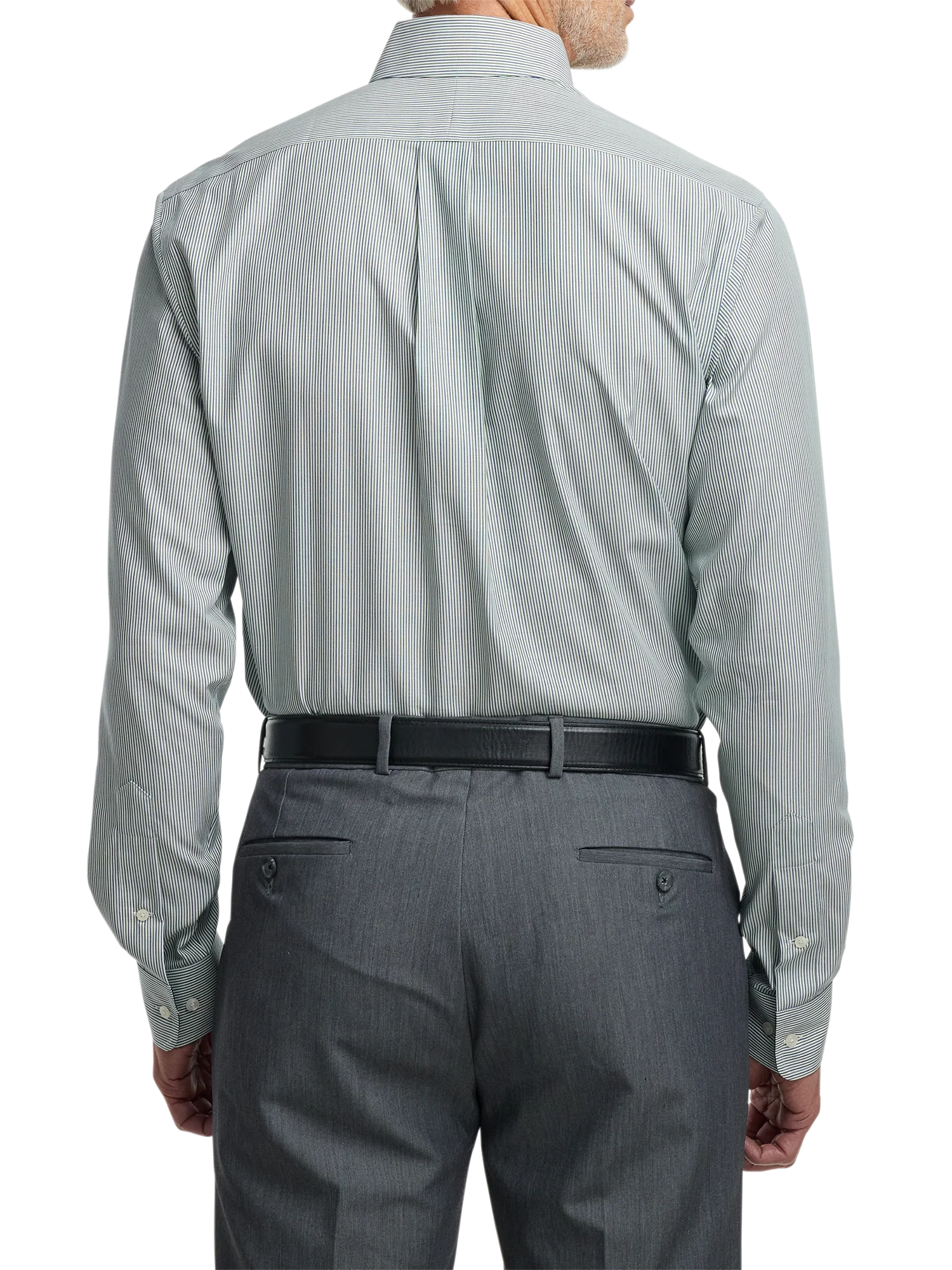 Non-Iron Cotton Stripe Dress Shirt With Contrast Trim - Green - Image 5