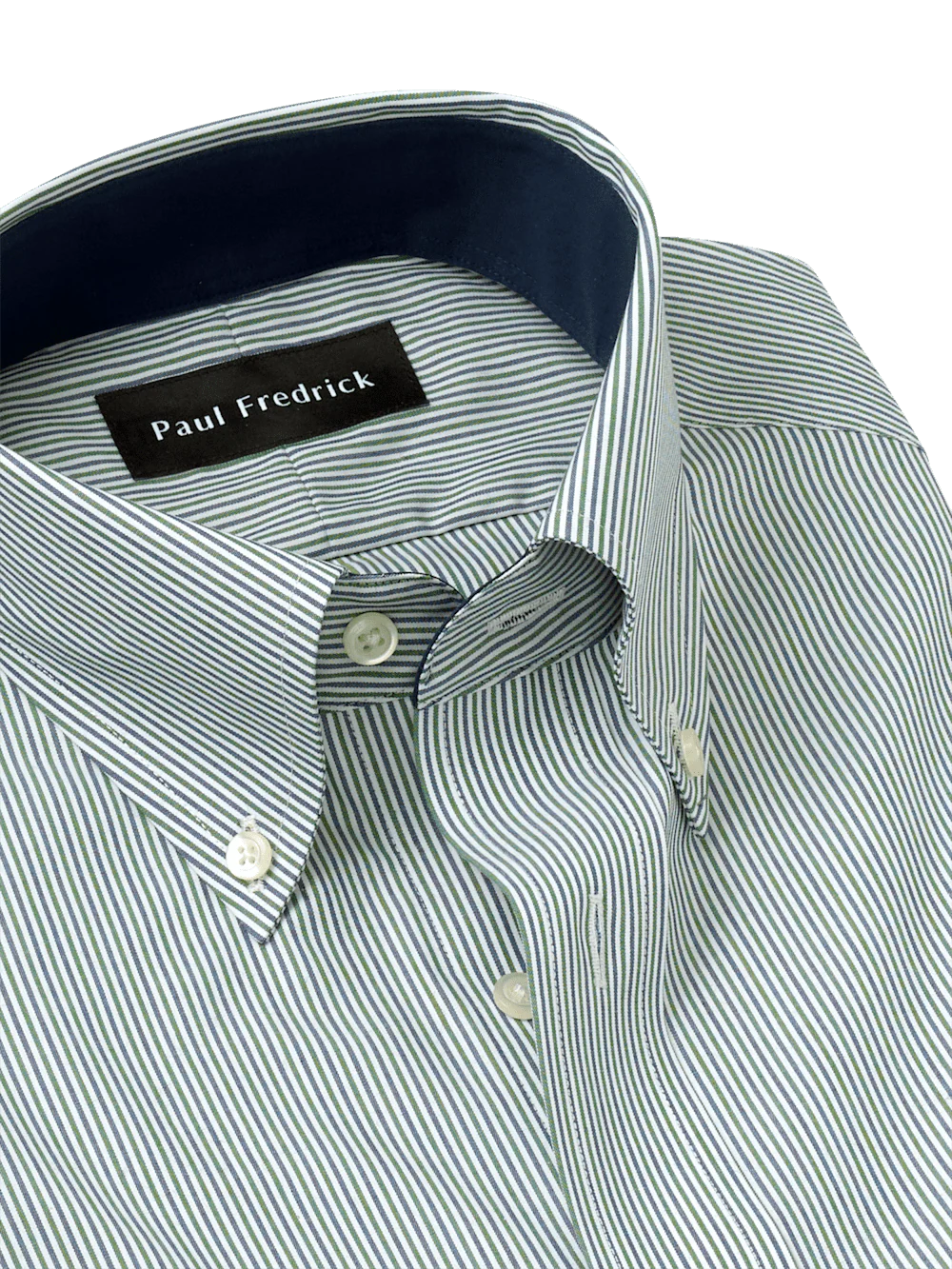 Non-Iron Cotton Stripe Dress Shirt With Contrast Trim - Green - Image 7