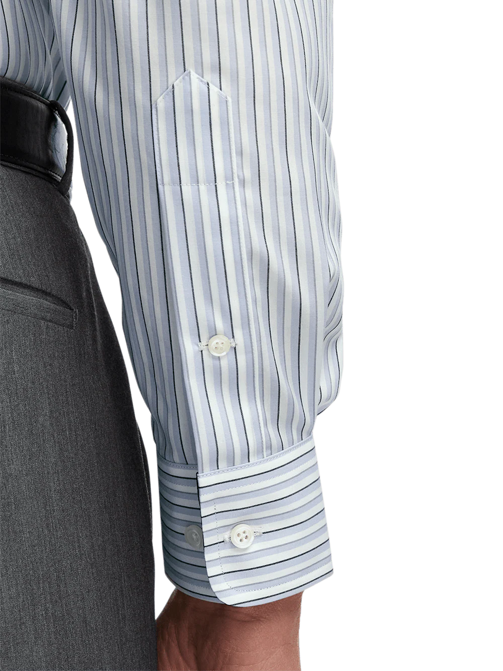Non-Iron Cotton Stripe Dress Shirt With Contrast Trim - Grey/white - Image 4