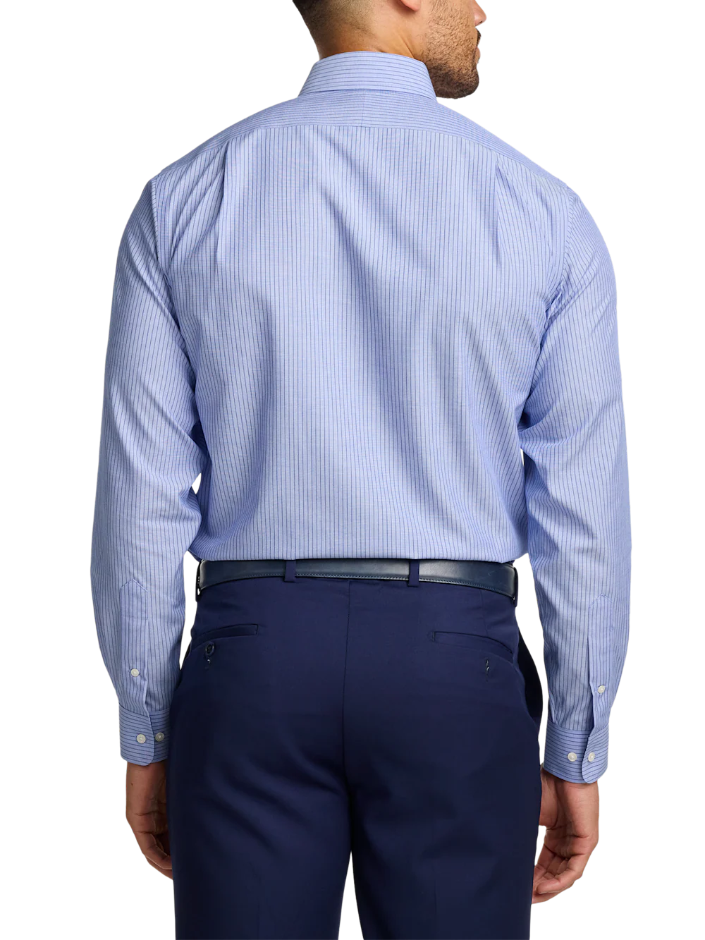 Non-Iron Cotton Stripe Dress Shirt With Contrast Trim - Blue - Image 5