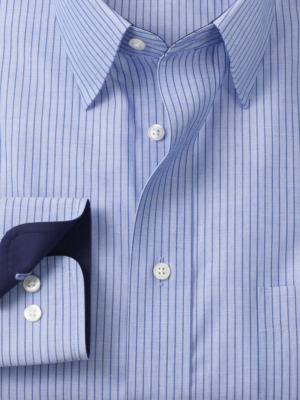 Non-Iron Cotton Stripe Dress Shirt With Contrast Trim - Blue - Image 6