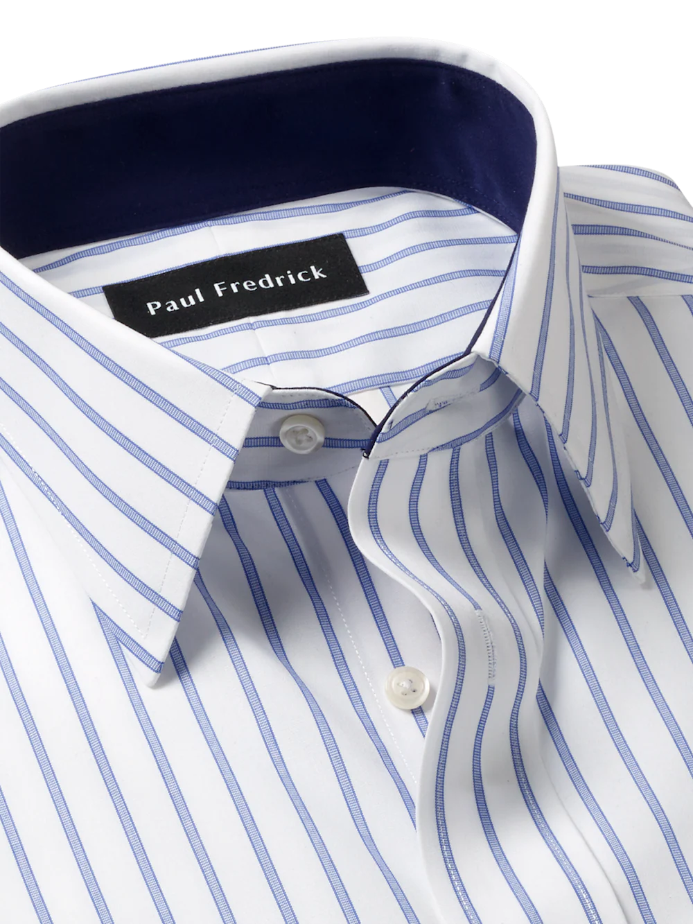 Non-Iron Cotton Stripe Dress Shirt With Contrast Trim - Blue - Image 7