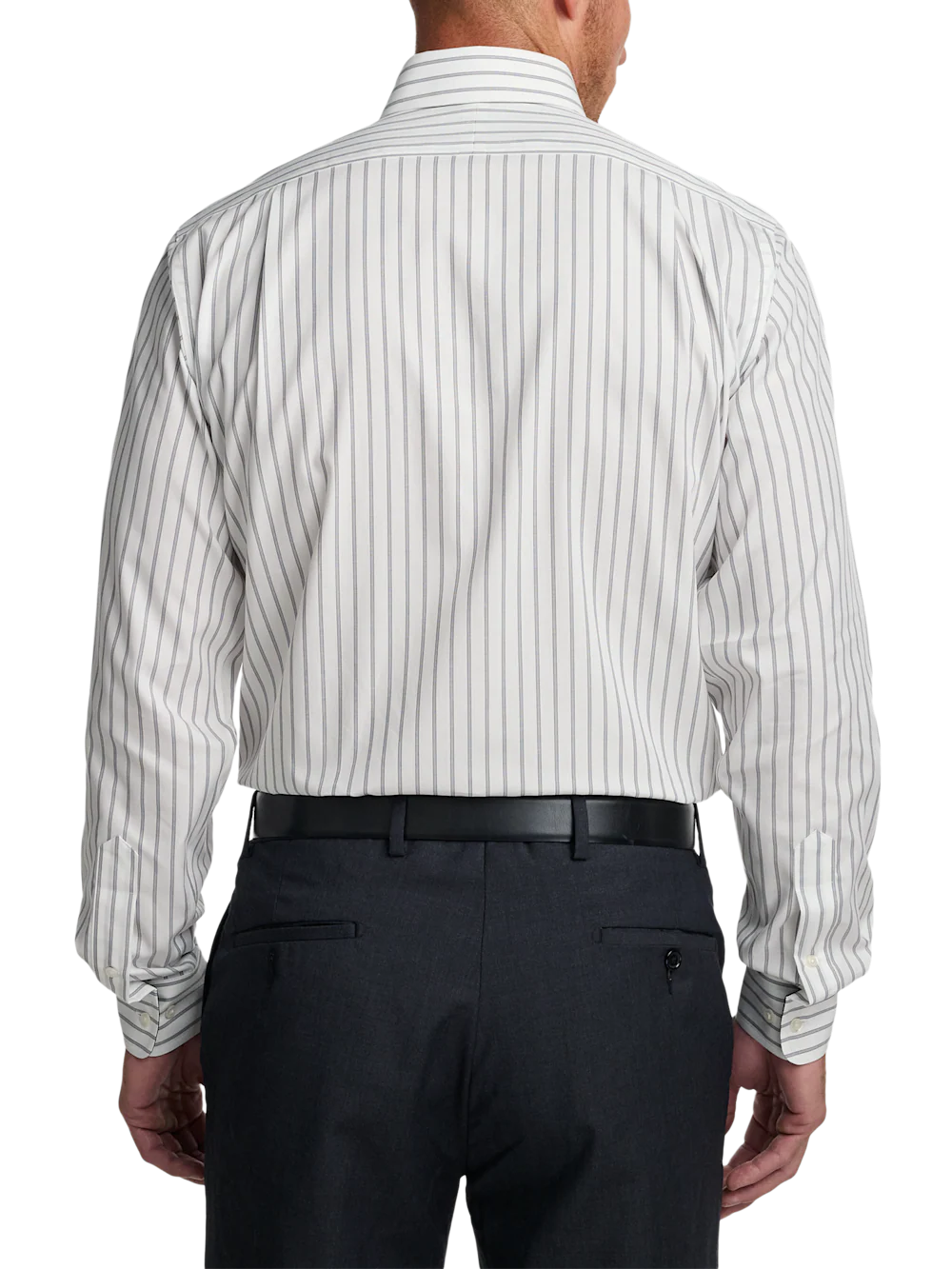 Non-Iron Cotton Stripe Dress Shirt With Contrast Trim - Black - Image 5