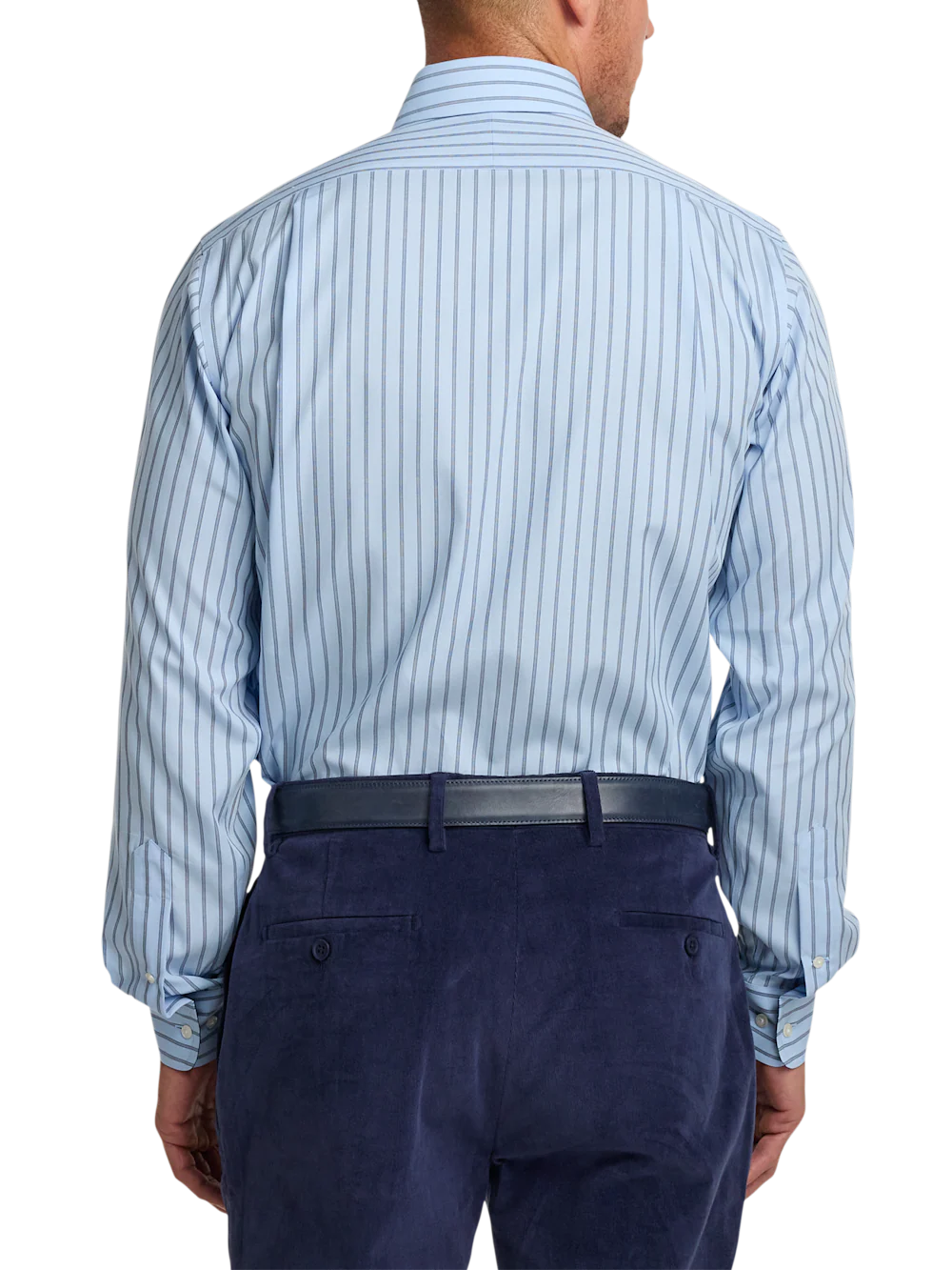 Non-Iron Cotton Stripe Dress Shirt With Contrast Trim - Blue - Image 5