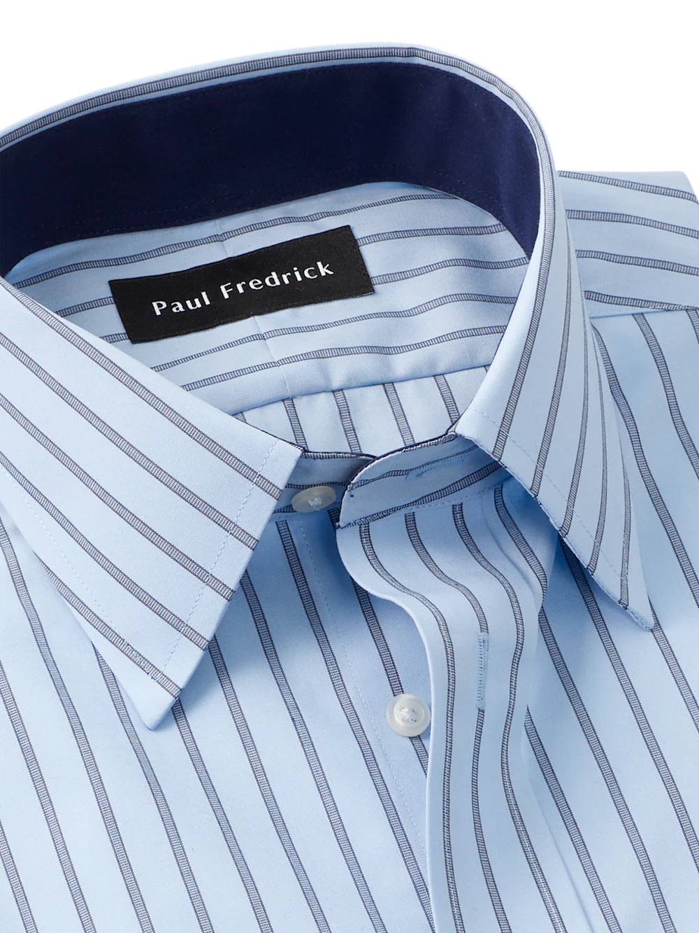 Non-Iron Cotton Stripe Dress Shirt With Contrast Trim - Blue - Image 7