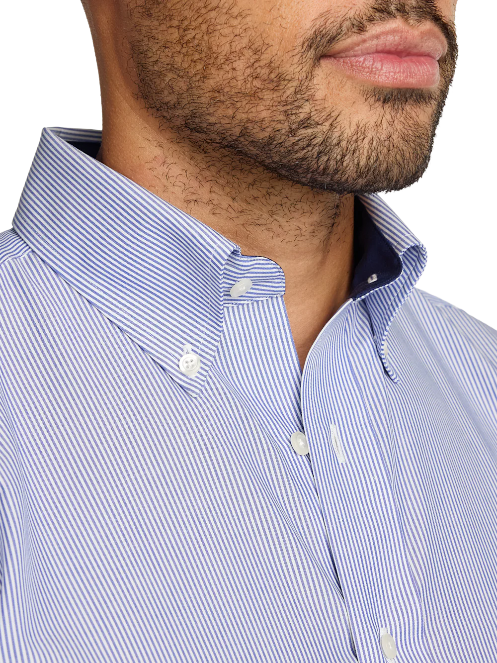 Non-Iron Cotton Stripe Dress Shirt With Contrast Trim - Blue - Image 3