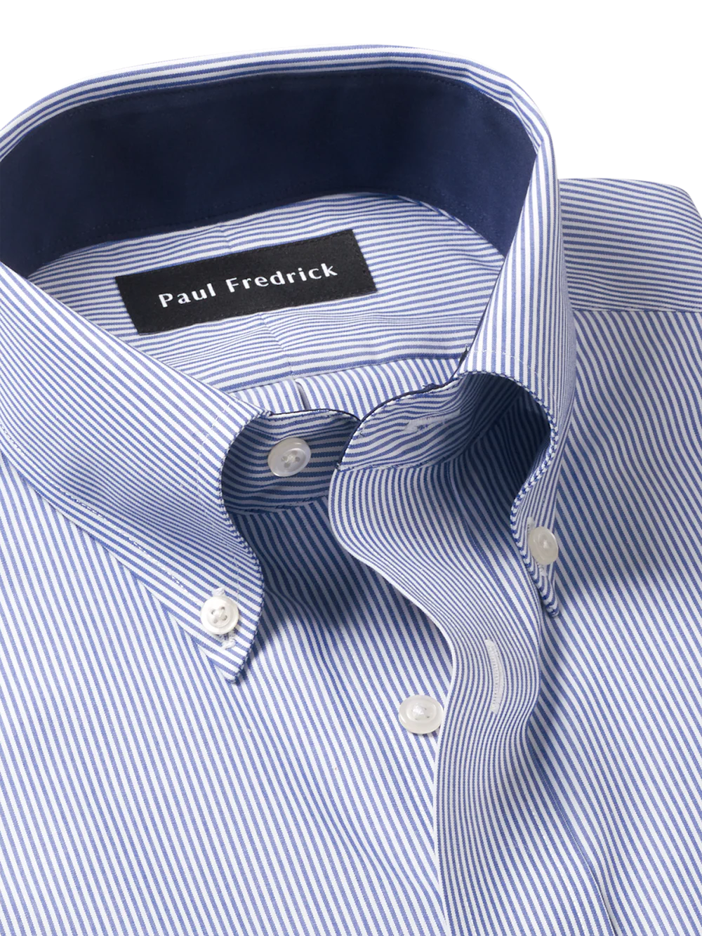 Non-Iron Cotton Stripe Dress Shirt With Contrast Trim - Blue - Image 7