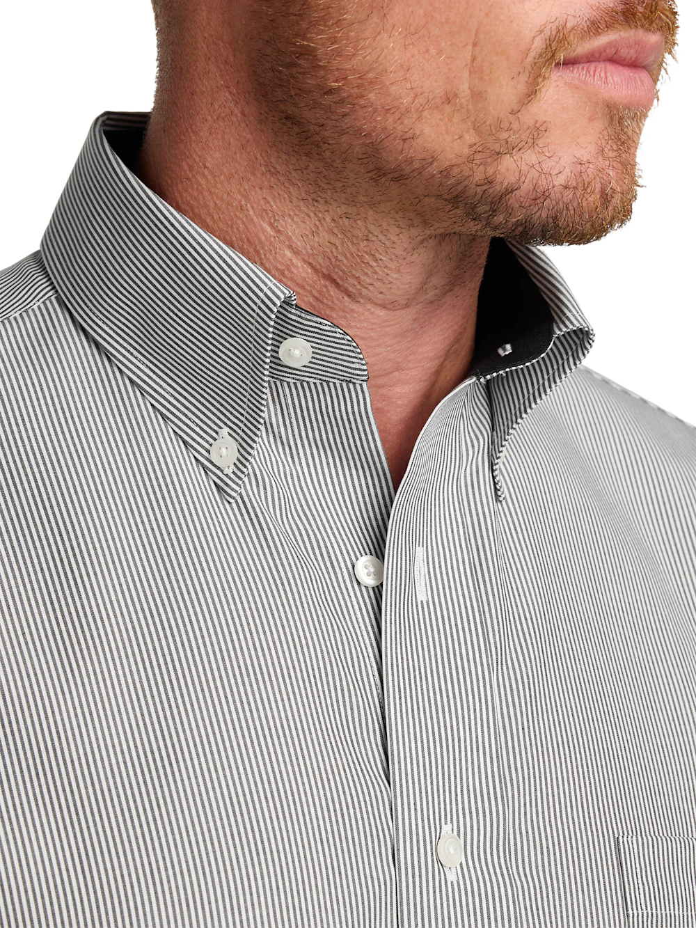 Non-Iron Cotton Stripe Dress Shirt With Contrast Trim - Black - Image 3