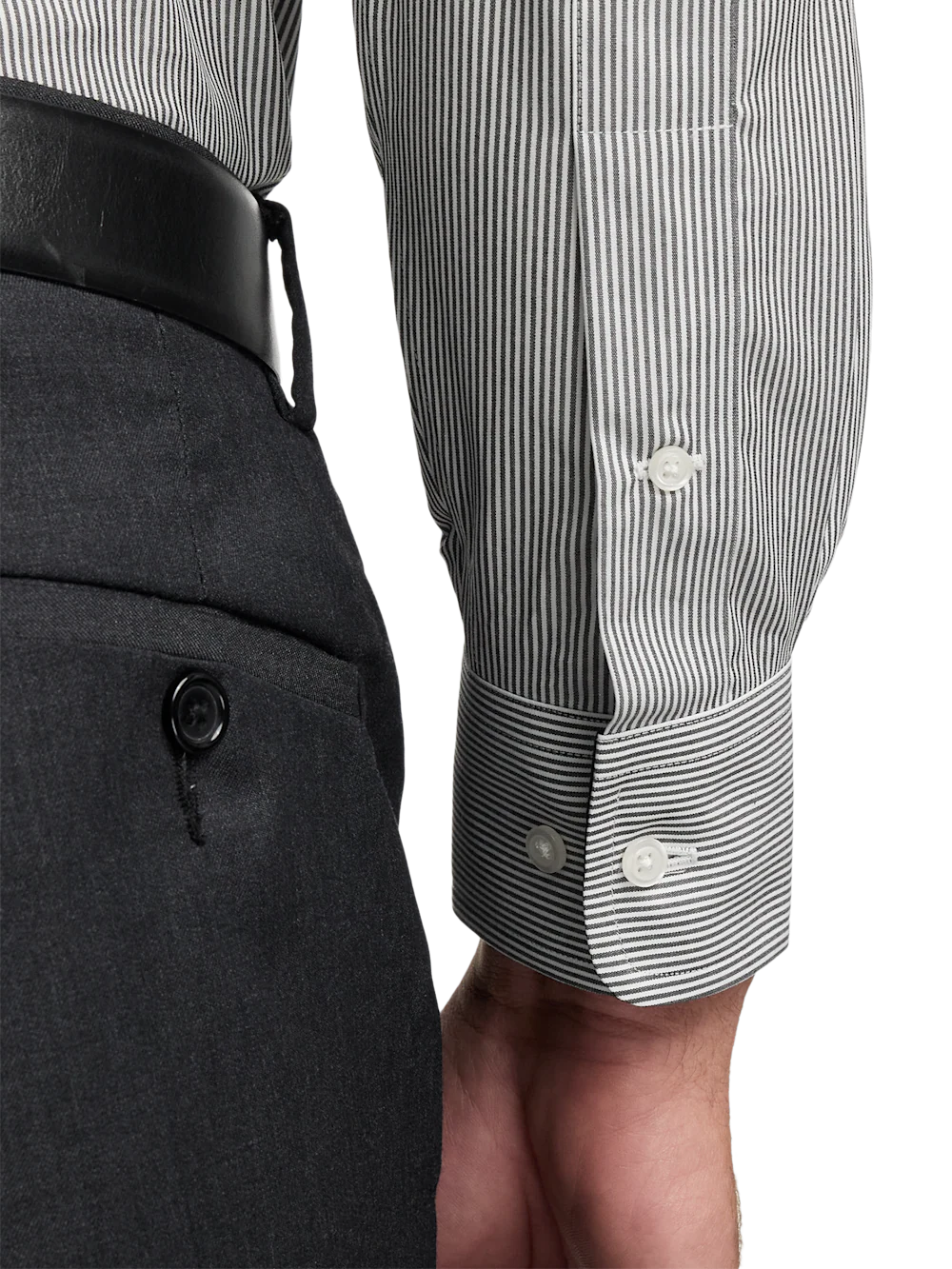 Non-Iron Cotton Stripe Dress Shirt With Contrast Trim - Black - Image 4