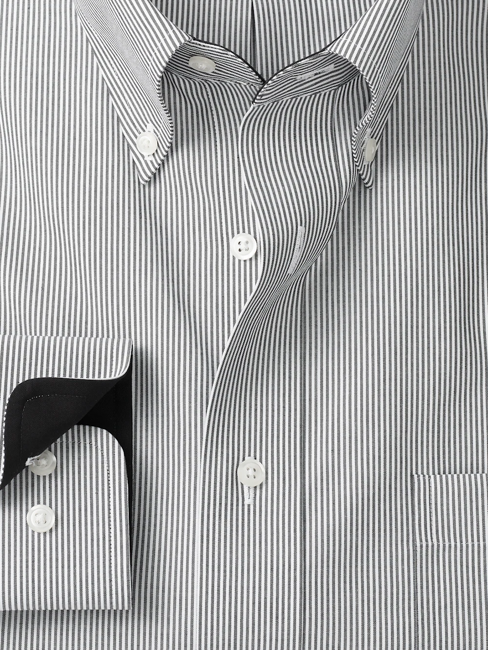 Non-Iron Cotton Stripe Dress Shirt With Contrast Trim - Black - Image 6