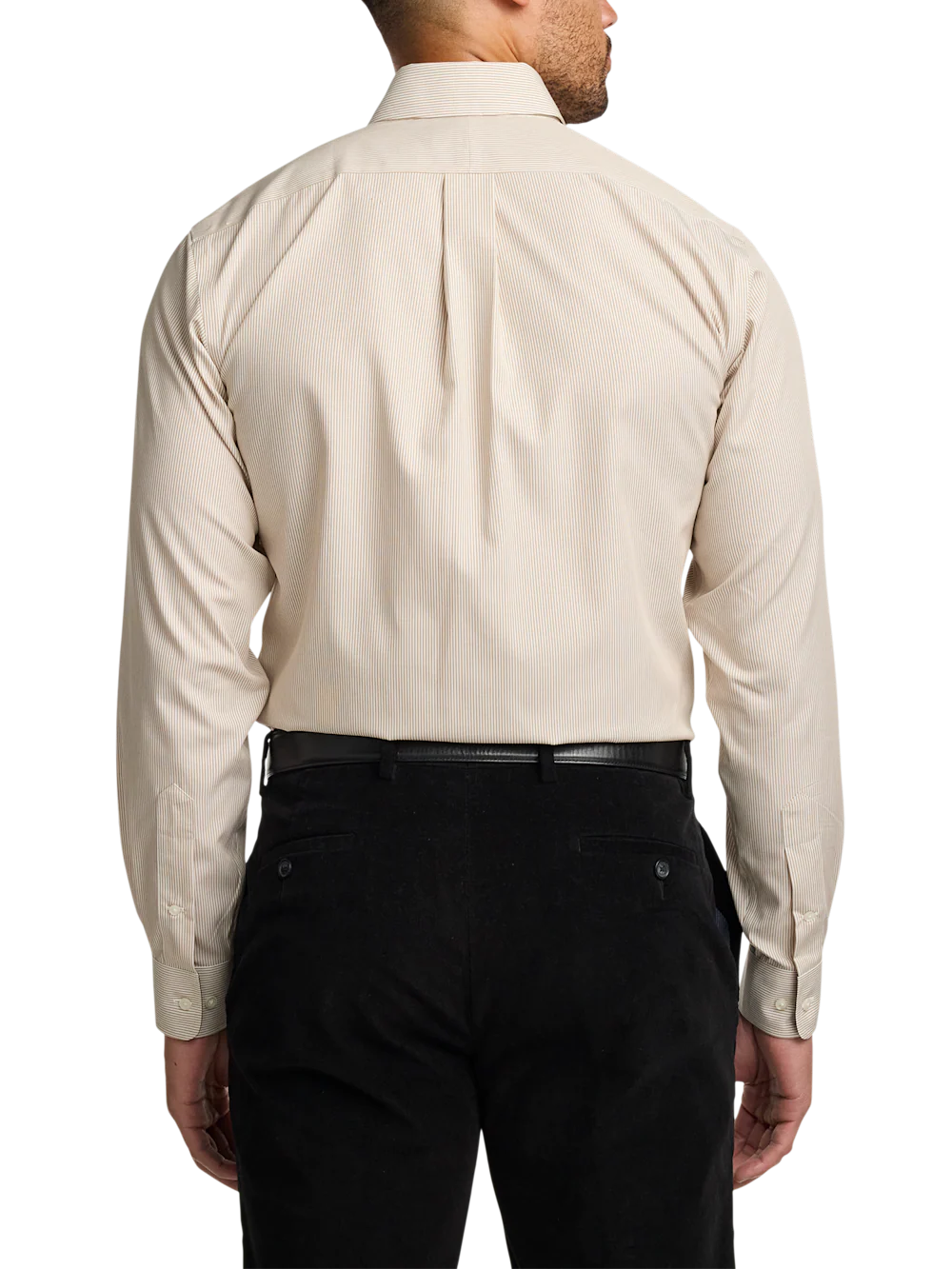 Non-Iron Cotton Stripe Dress Shirt With Contrast Trim - Tan - Image 5
