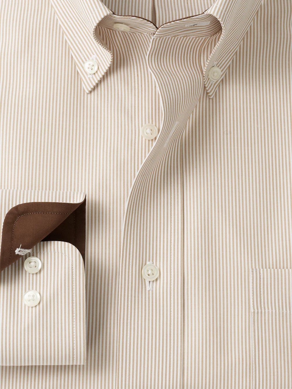 Non-Iron Cotton Stripe Dress Shirt With Contrast Trim - Tan - Image 6