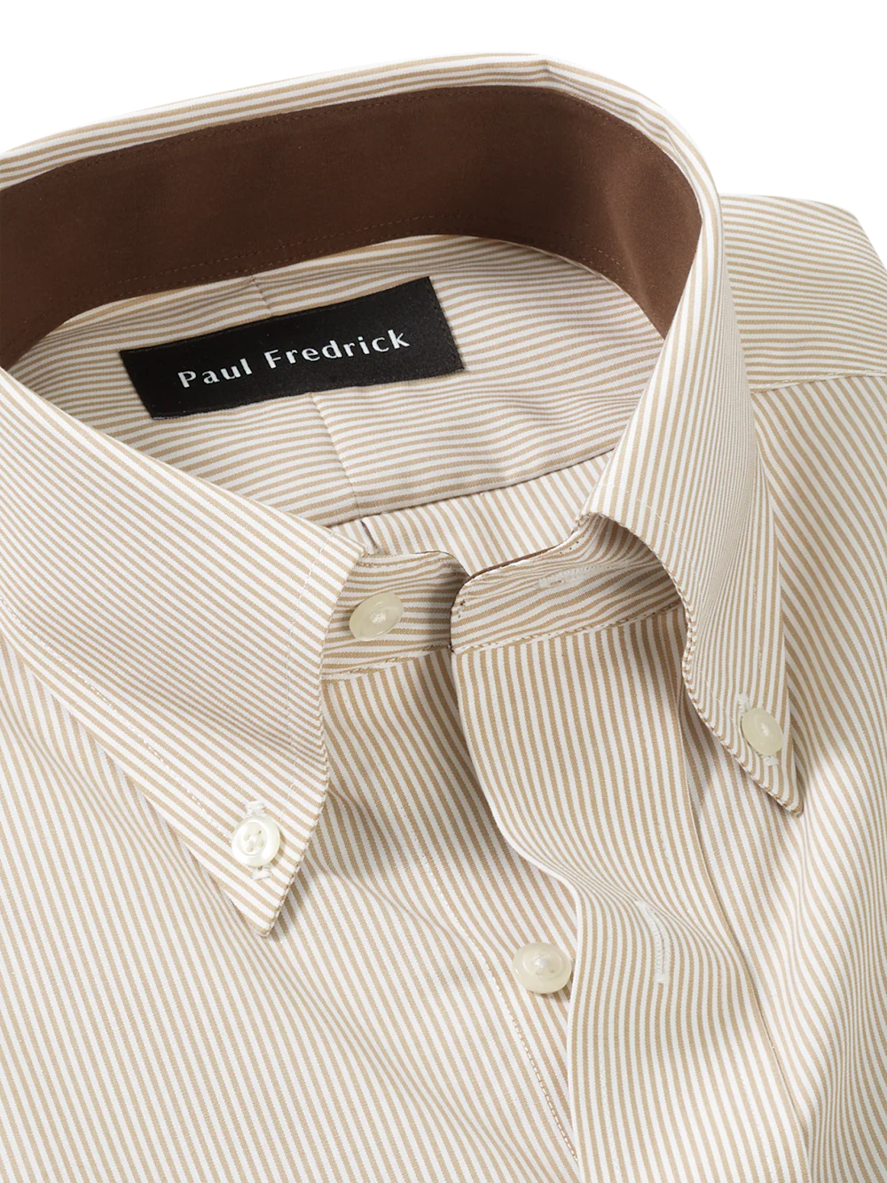 Non-Iron Cotton Stripe Dress Shirt With Contrast Trim - Tan - Image 7