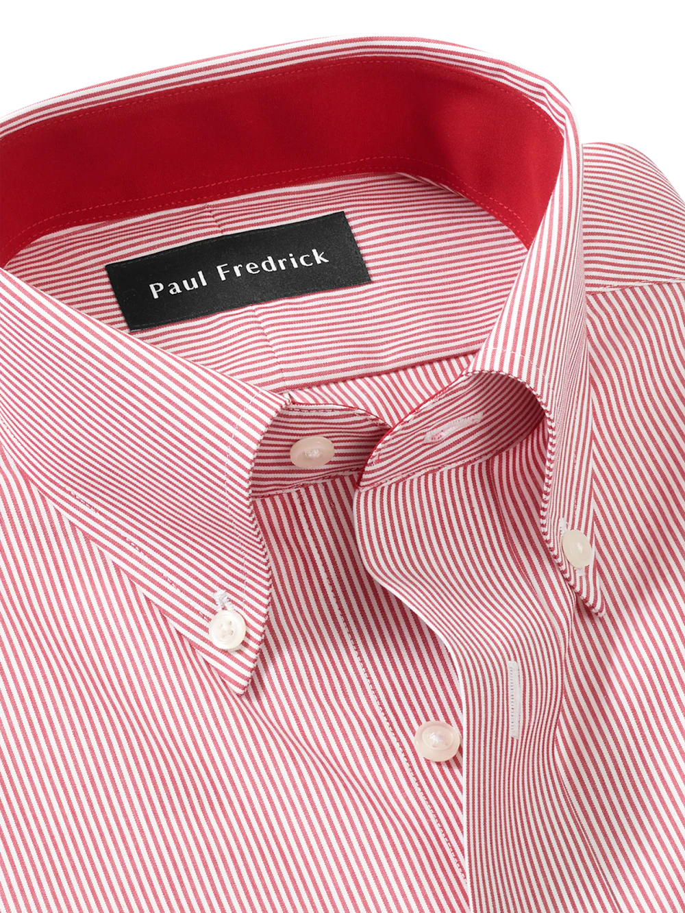 Non-Iron Cotton Stripe Dress Shirt With Contrast Trim - Red - Image 7