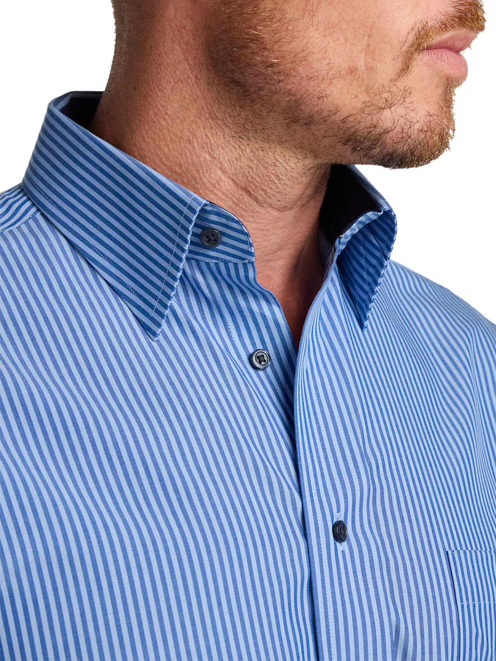 Non-Iron Cotton Stripe Dress Shirt With Contrast Trim - Blue - Image 3