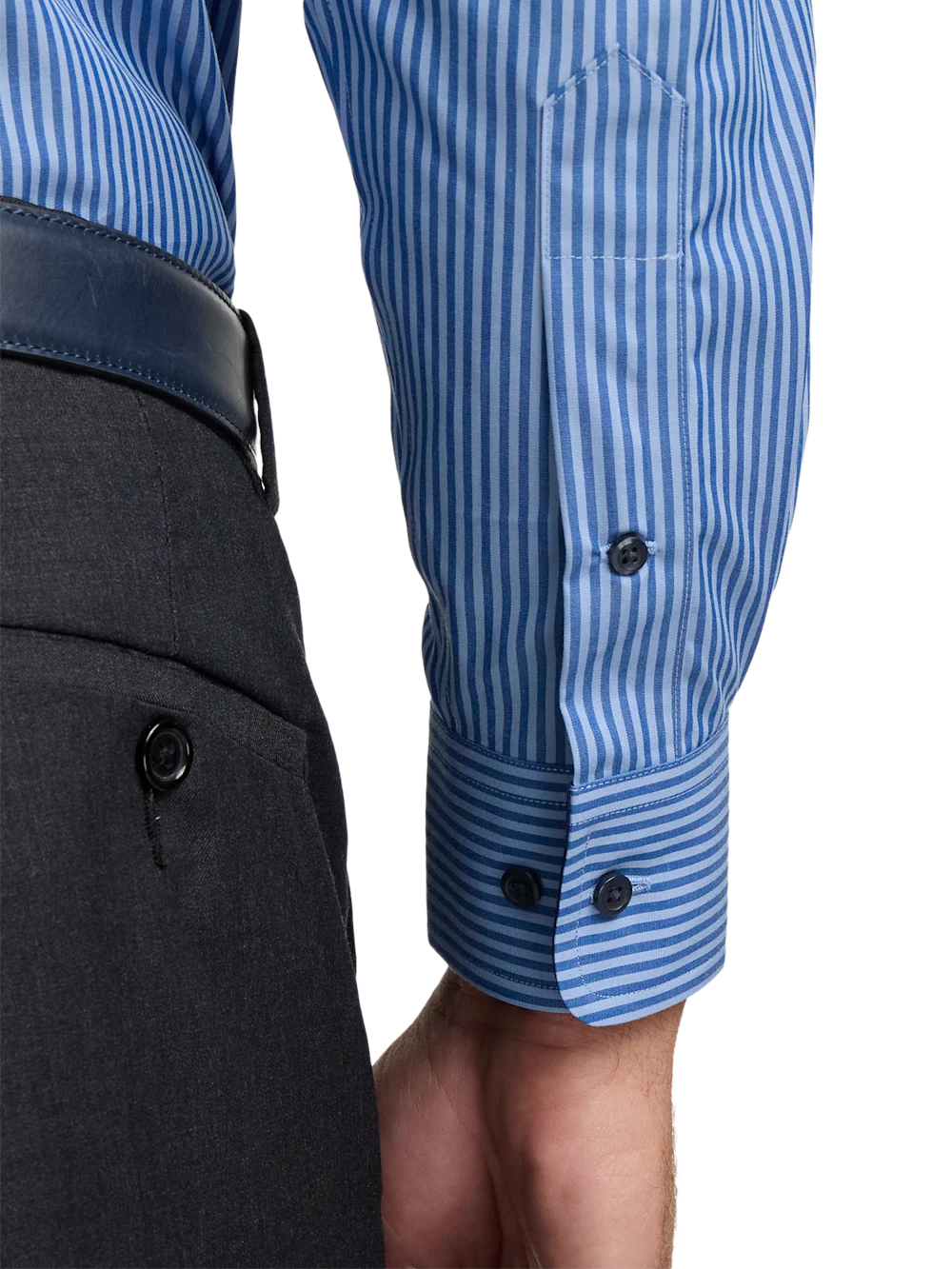 Non-Iron Cotton Stripe Dress Shirt With Contrast Trim - Blue - Image 4