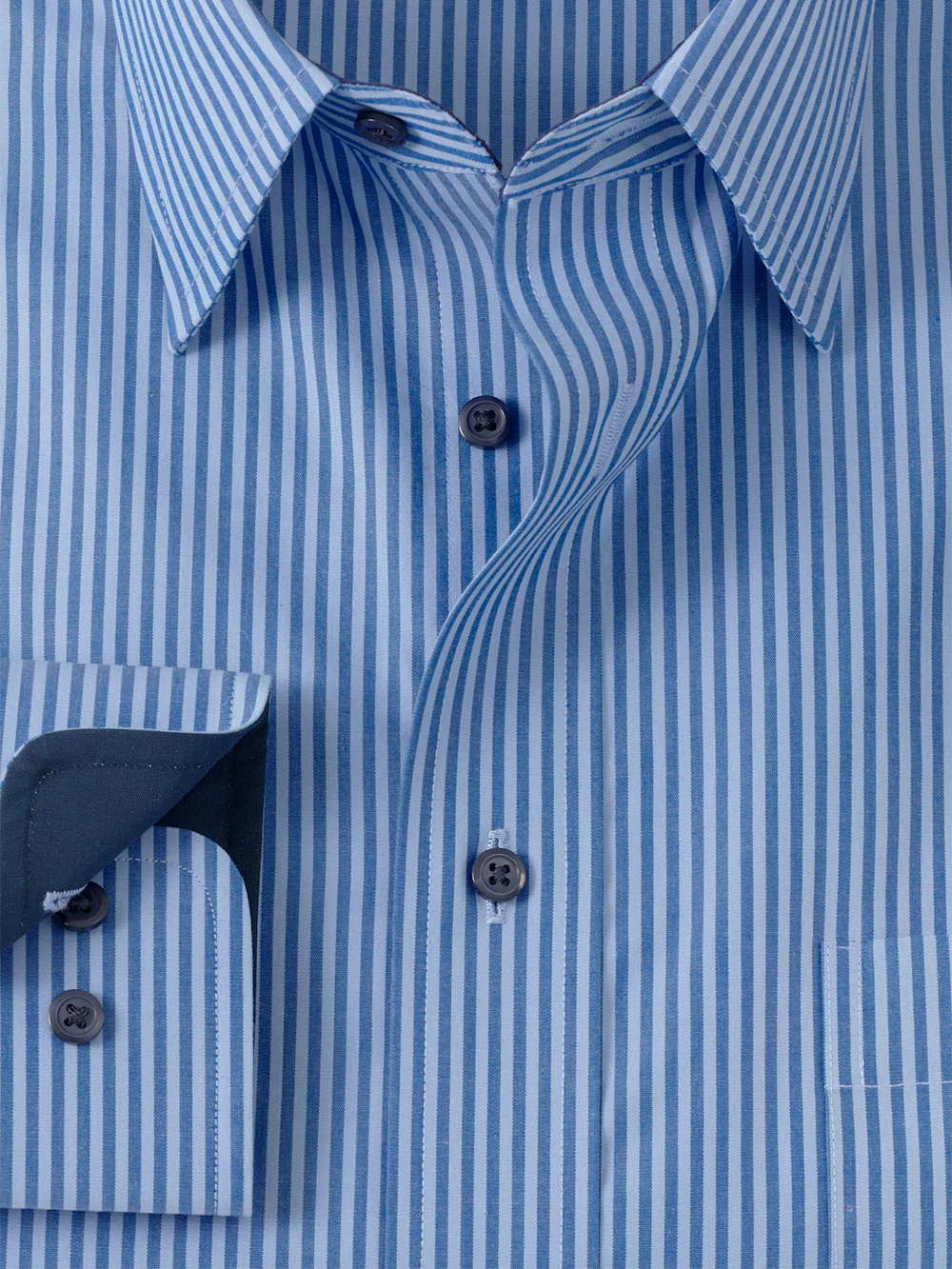 Non-Iron Cotton Stripe Dress Shirt With Contrast Trim - Blue - Image 6