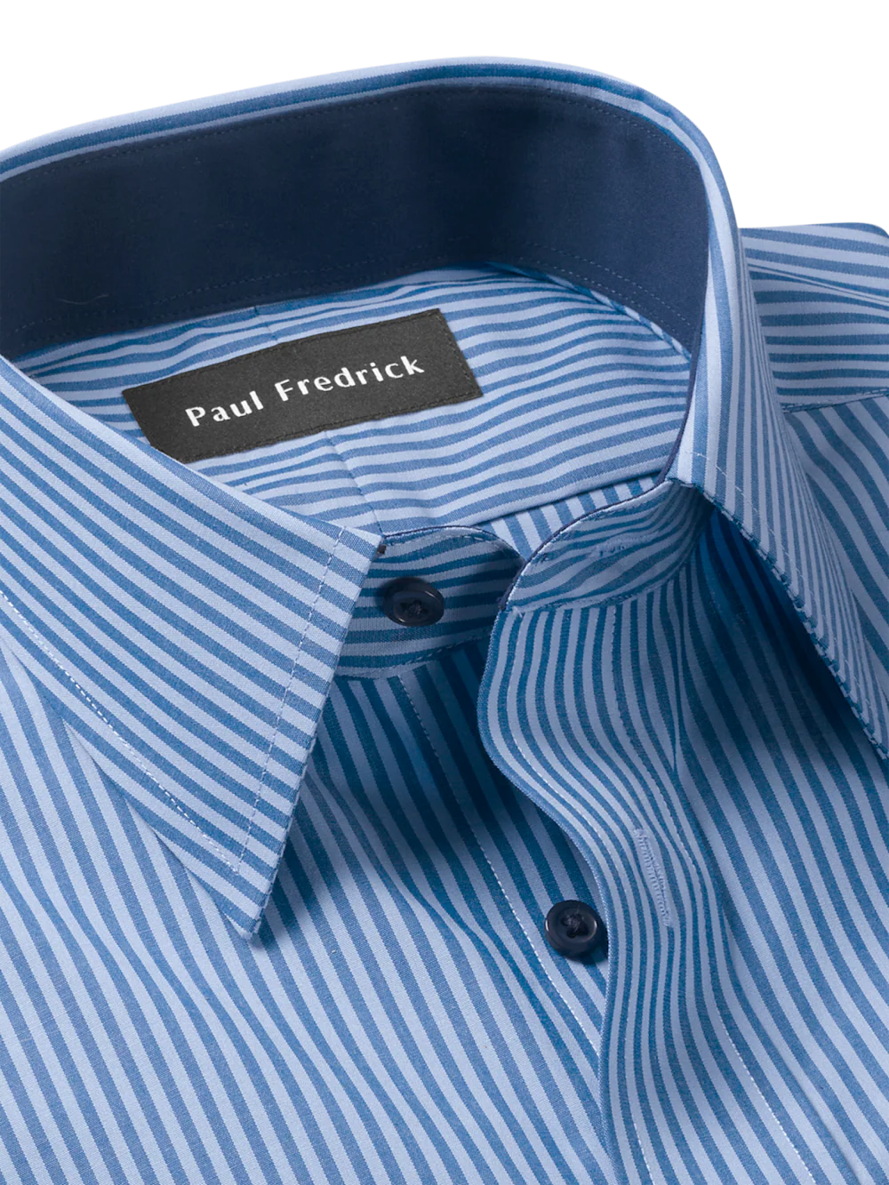 Non-Iron Cotton Stripe Dress Shirt With Contrast Trim - Blue - Image 7