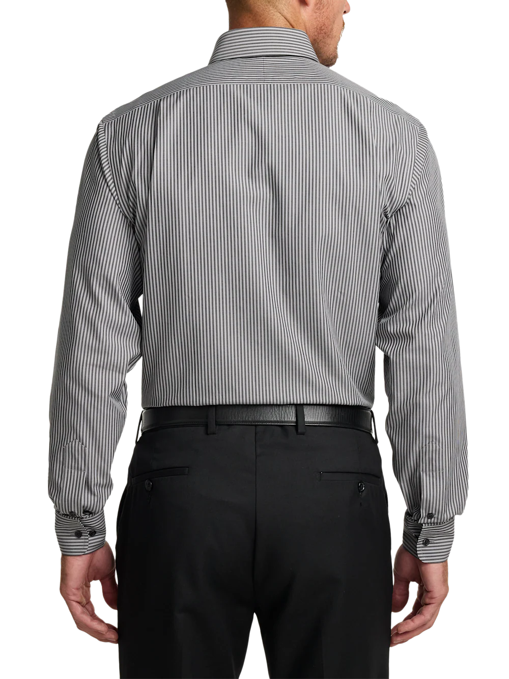 Non-Iron Cotton Stripe Dress Shirt With Contrast Trim - Black - Image 5