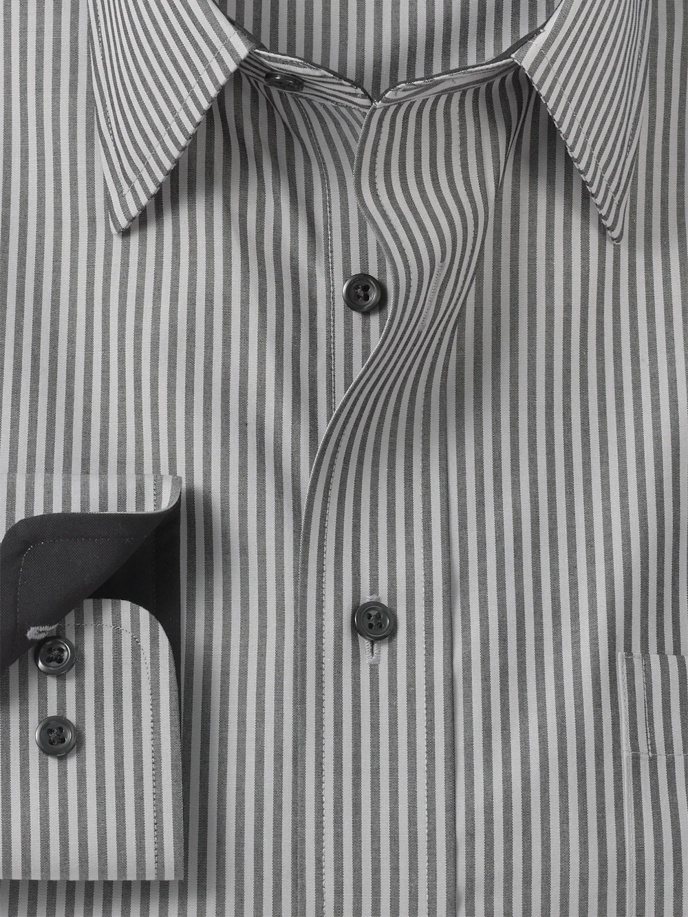 Non-Iron Cotton Stripe Dress Shirt With Contrast Trim - Black - Image 6