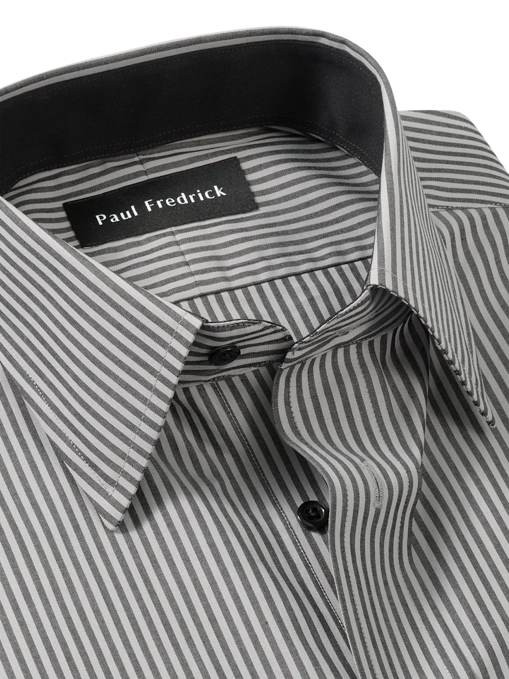 Non-Iron Cotton Stripe Dress Shirt With Contrast Trim - Black - Image 7