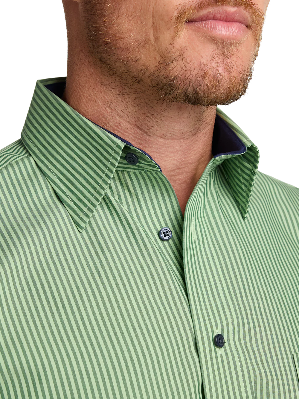 Non-Iron Cotton Stripe Dress Shirt With Contrast Trim - Green - Image 3