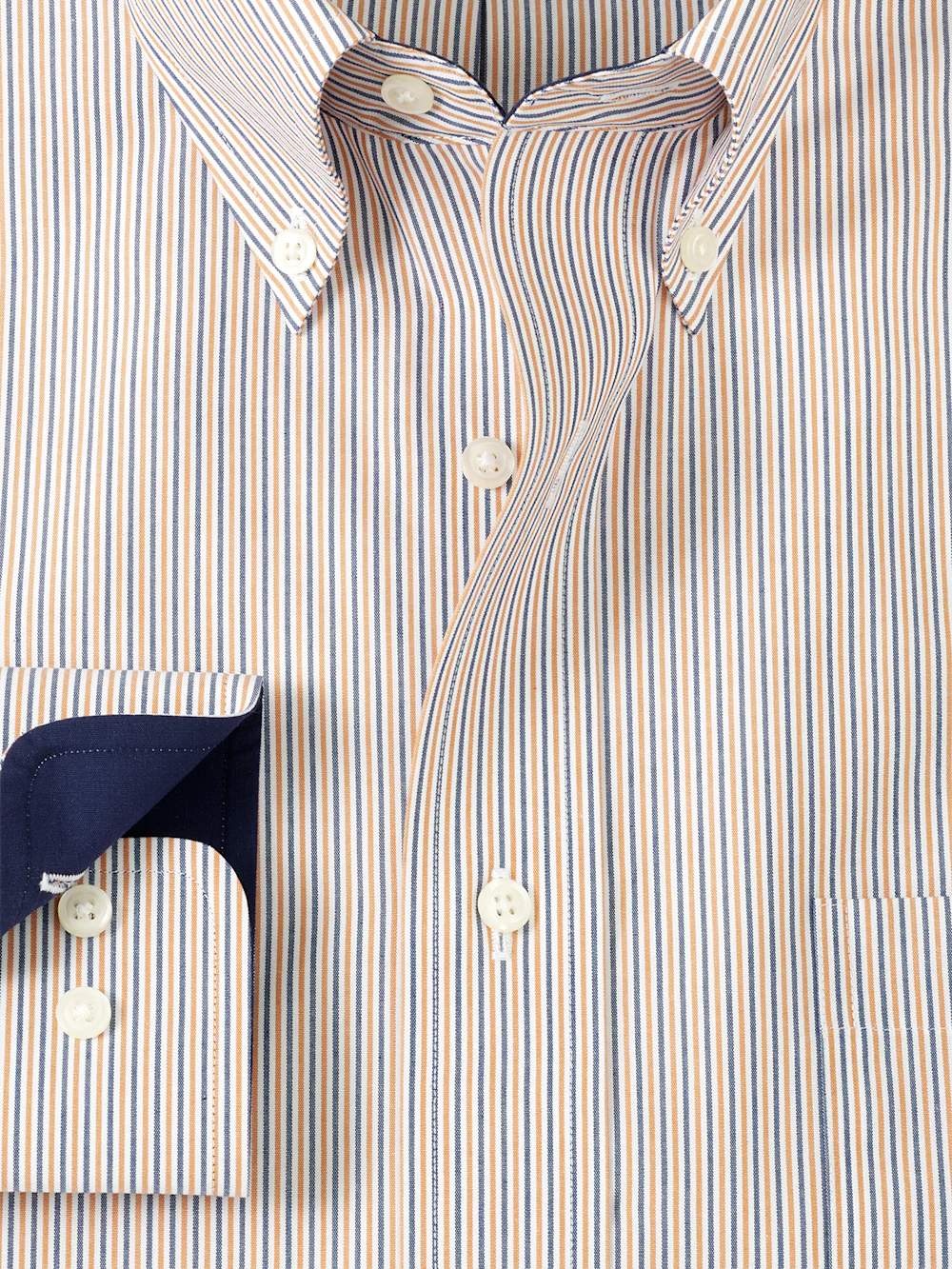 Non-Iron Cotton Stripe Dress Shirt With Contrast Trim - Tan - Image 6