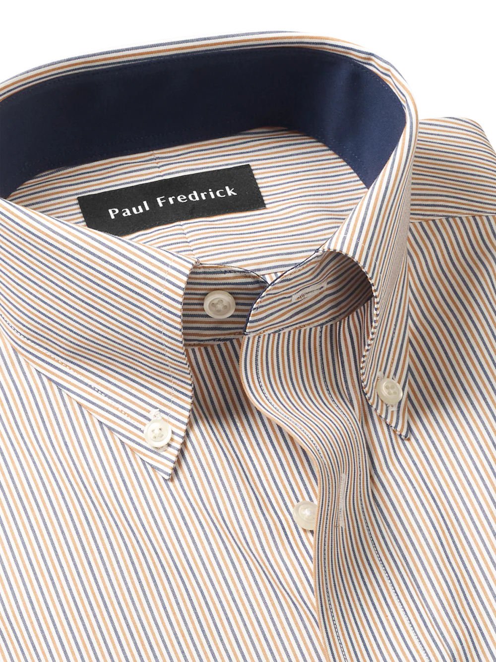 Non-Iron Cotton Stripe Dress Shirt With Contrast Trim - Tan - Image 7