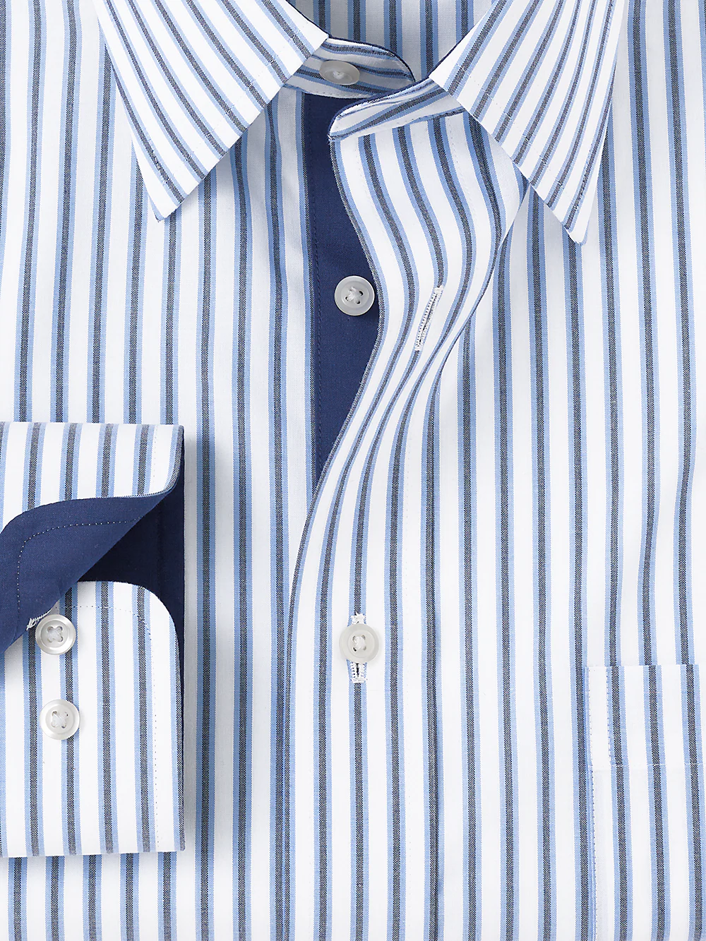 Non-Iron Cotton Stripe Dress Shirt With Contrast Trim - Blue - Image 6