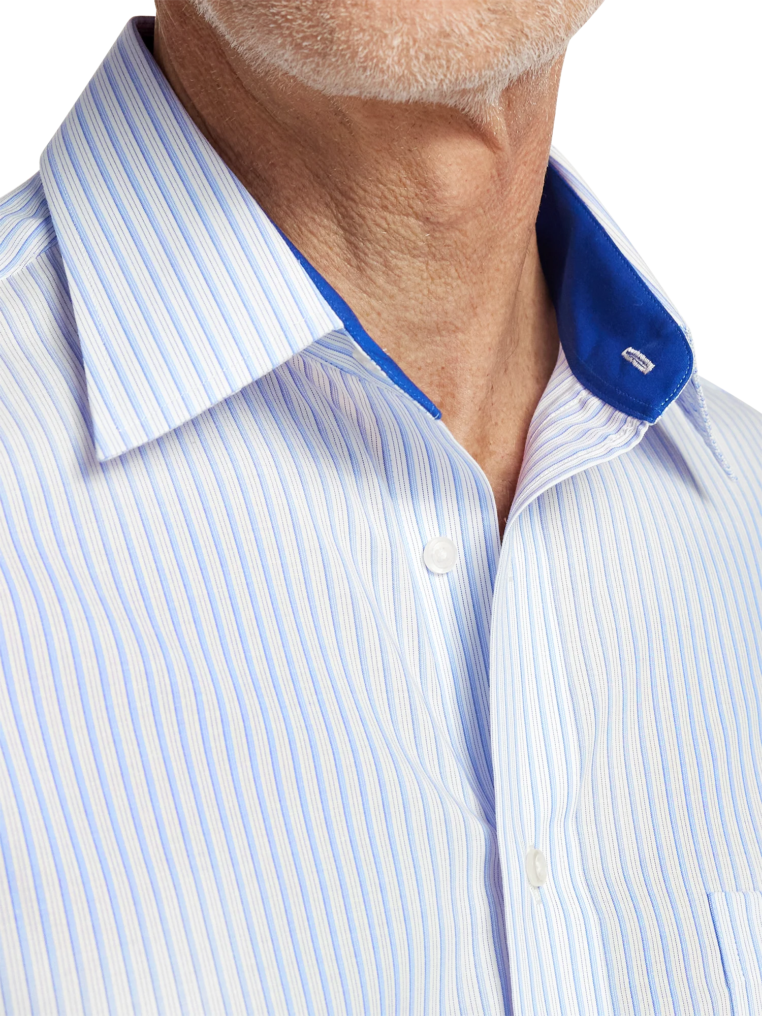 Non-Iron Cotton Stripe Dress Shirt With Contrast Trim - Blue - Image 3