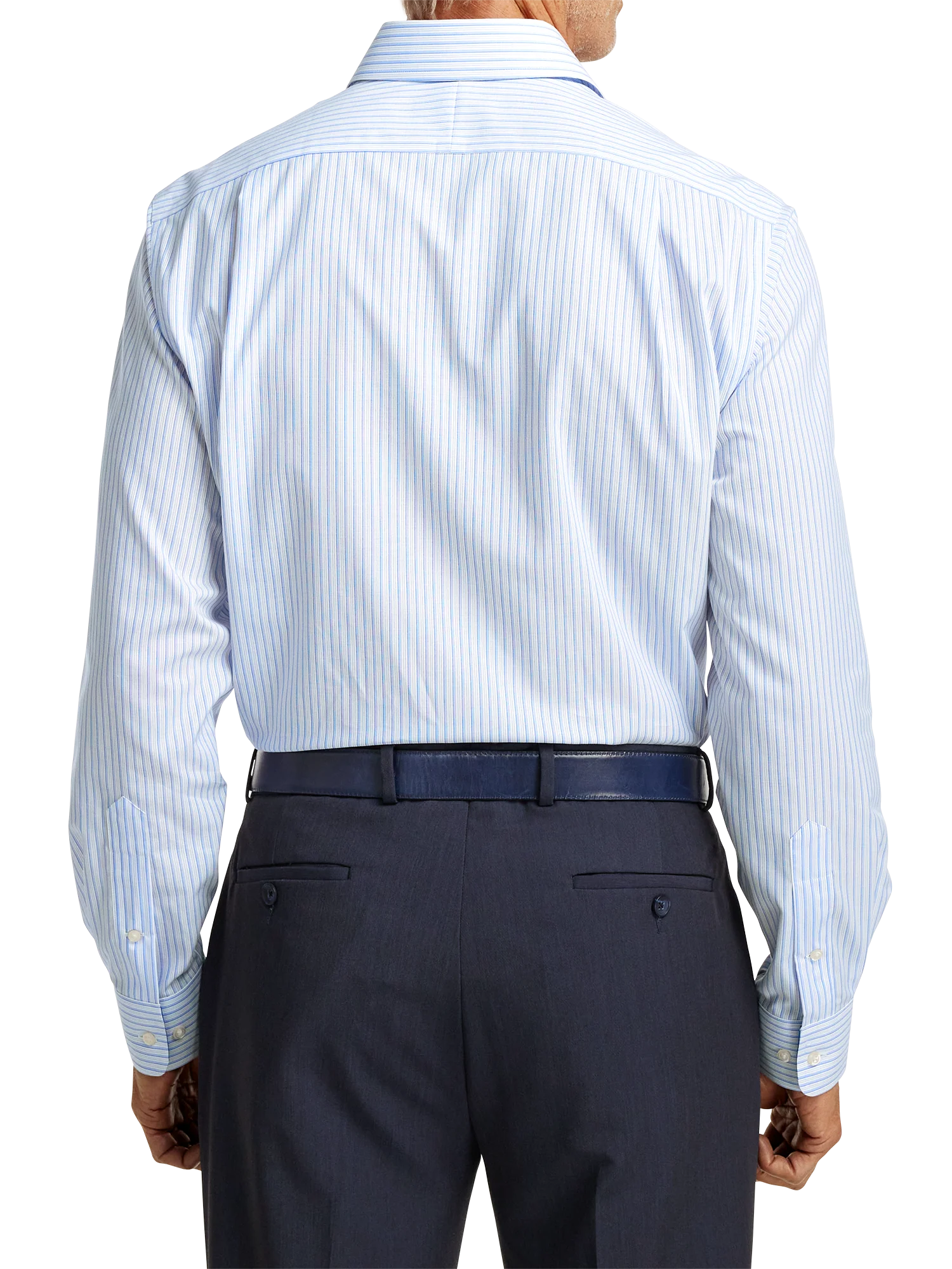 Non-Iron Cotton Stripe Dress Shirt With Contrast Trim - Blue - Image 5
