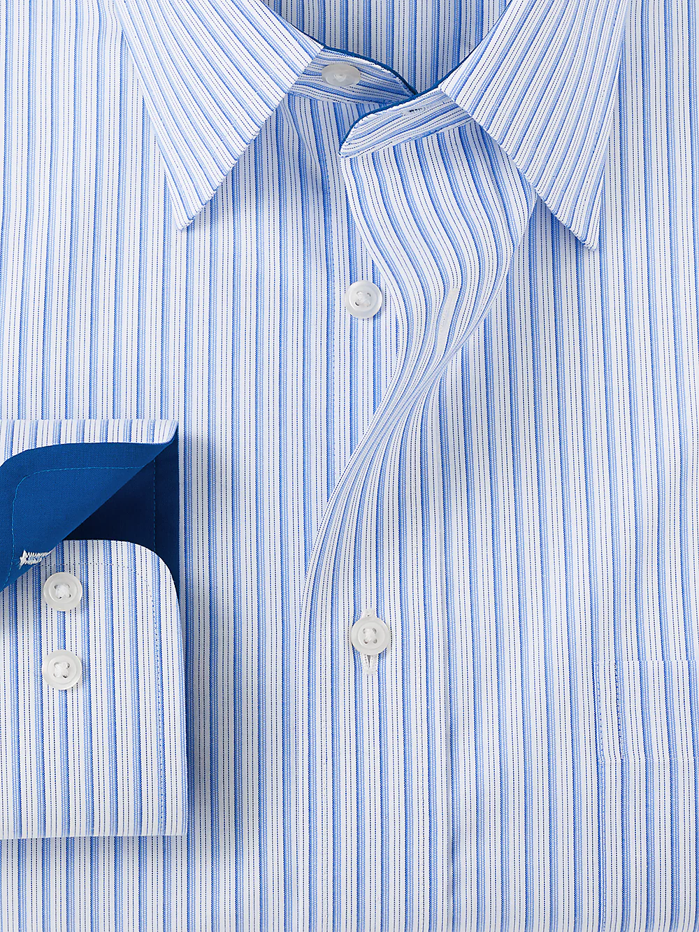 Non-Iron Cotton Stripe Dress Shirt With Contrast Trim - Blue - Image 6