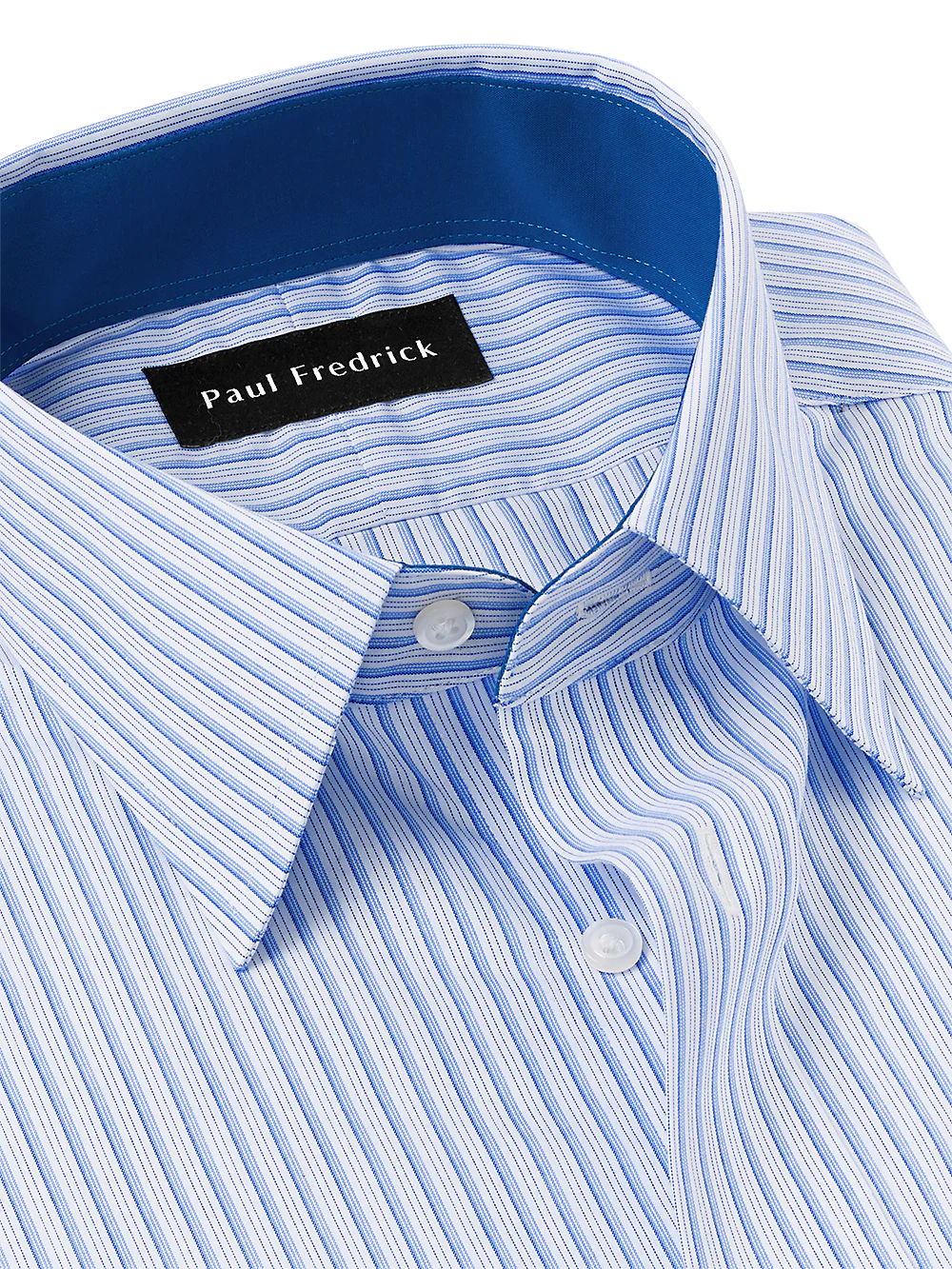 Non-Iron Cotton Stripe Dress Shirt With Contrast Trim - Blue - Image 7