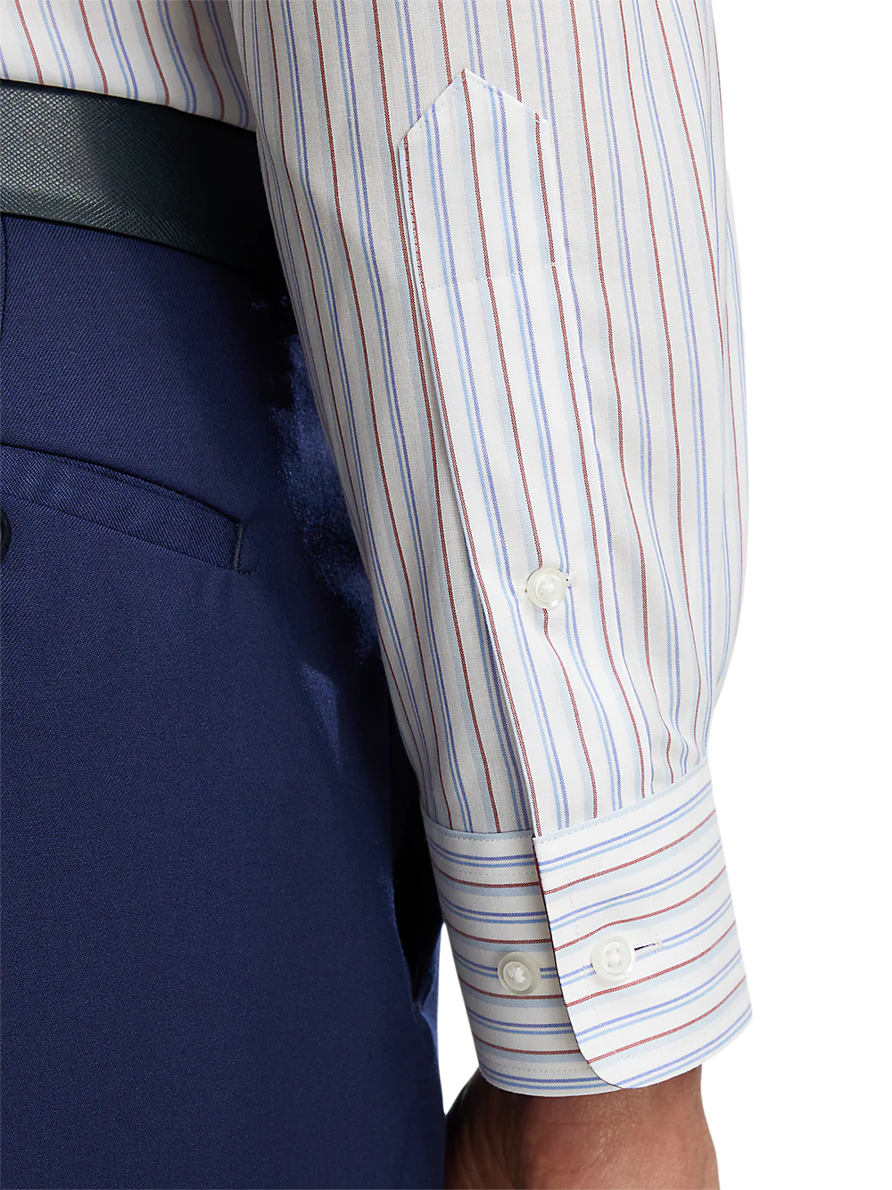 Non-Iron Cotton Stripe Dress Shirt With Contrast Trim - Blue/red - Image 4
