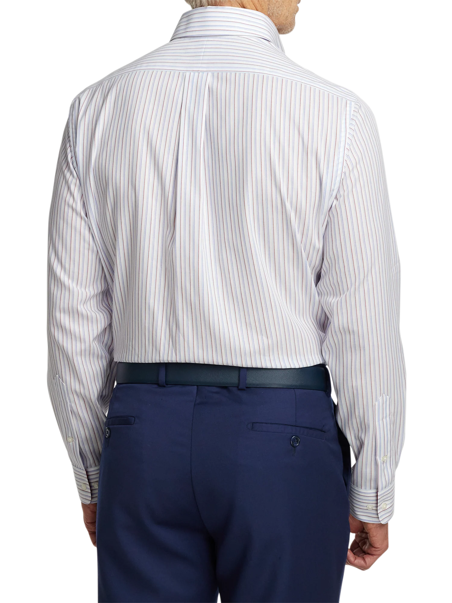 Non-Iron Cotton Stripe Dress Shirt With Contrast Trim - Blue/red - Image 5