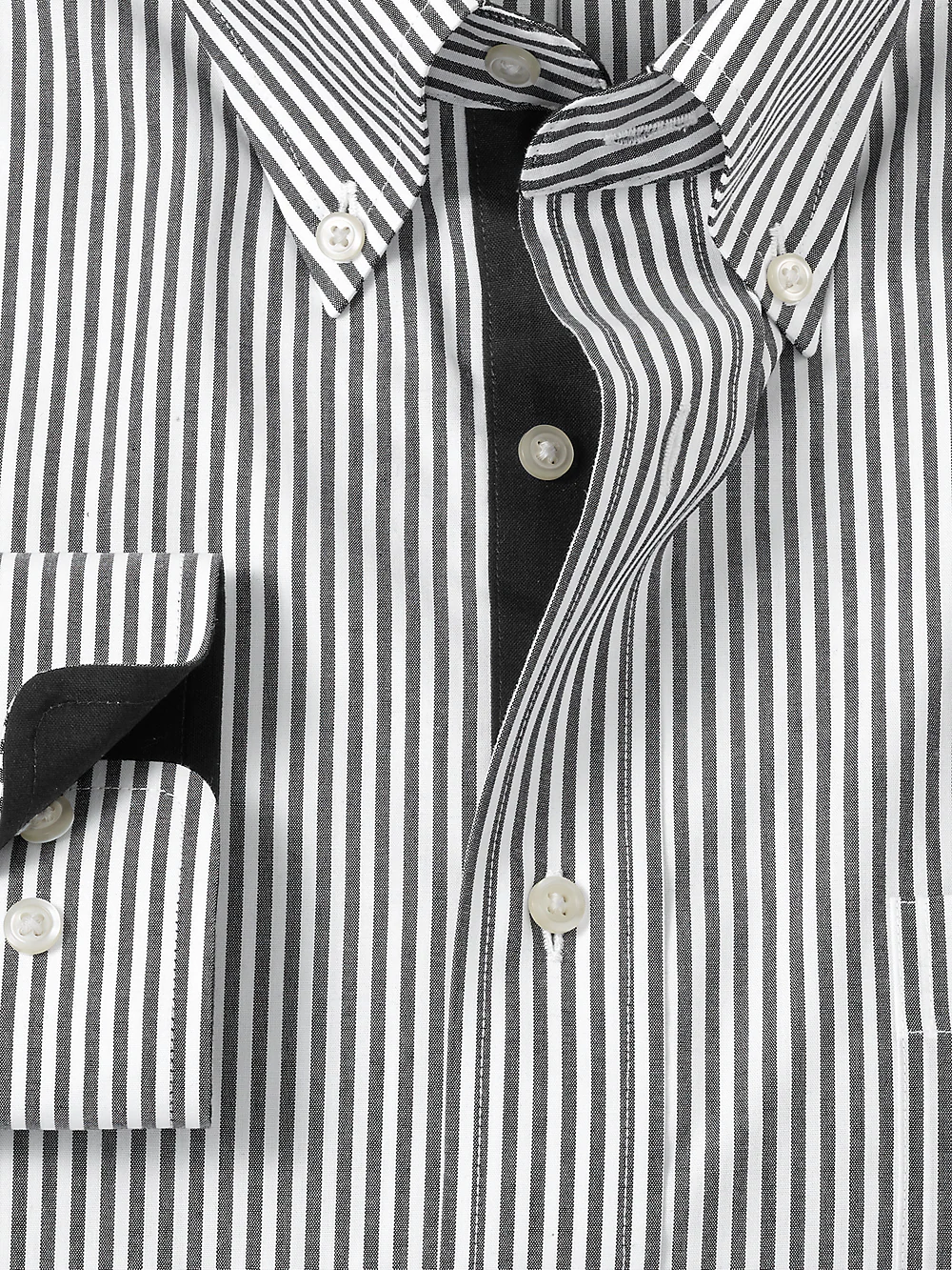 Non-Iron Cotton Stripe Dress Shirt With Contrast Trim - Black - Image 6