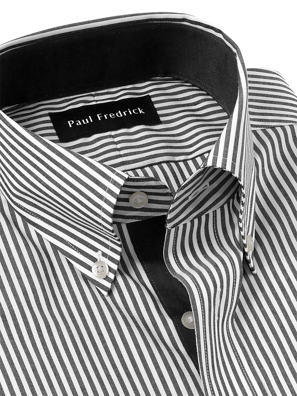 Non-Iron Cotton Stripe Dress Shirt With Contrast Trim - Black - Image 7