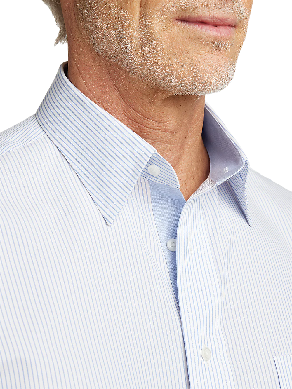 Non-Iron Cotton Stripe Dress Shirt With Contrast Trim - Blue - Image 3