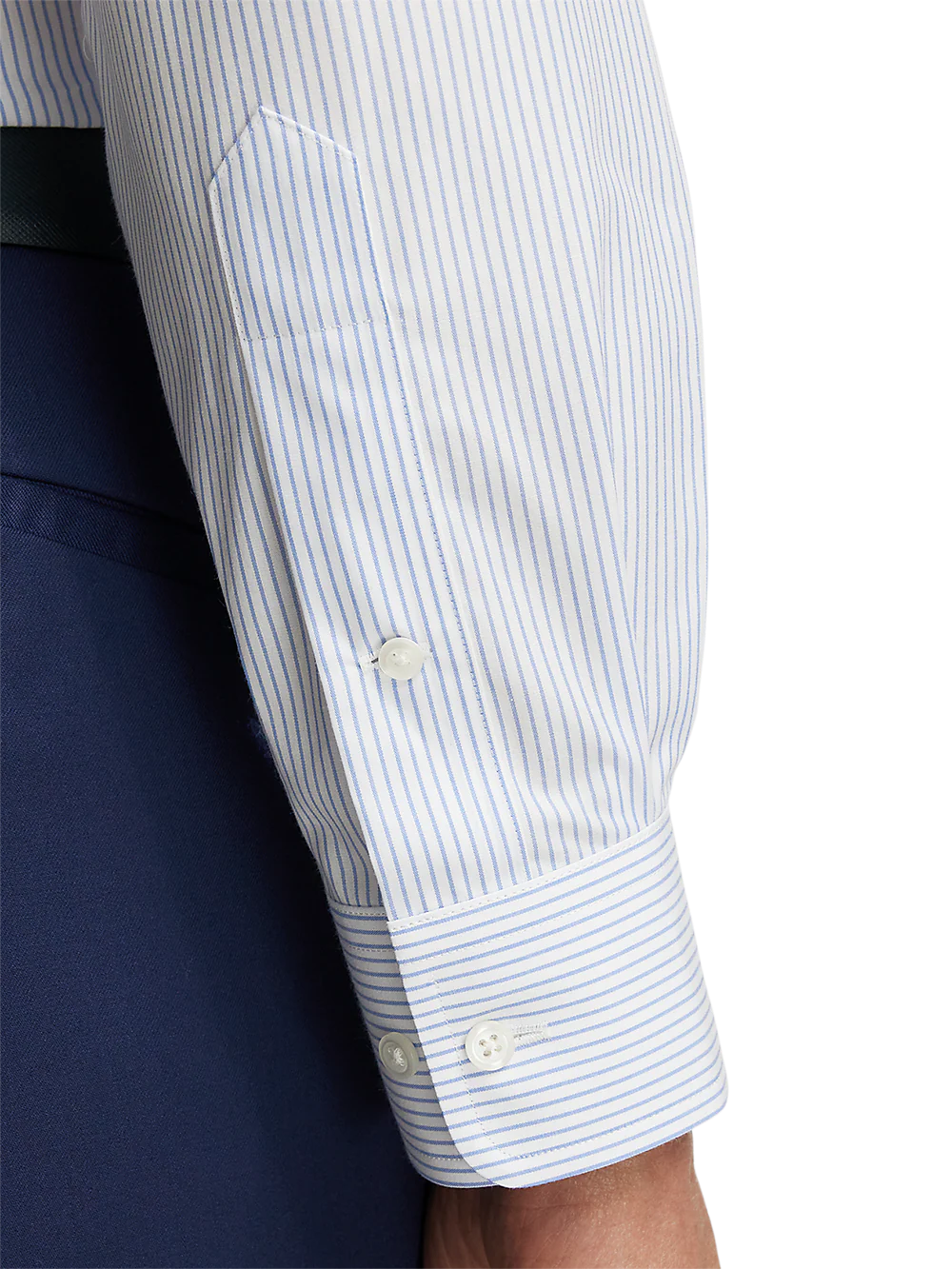 Non-Iron Cotton Stripe Dress Shirt With Contrast Trim - Blue - Image 4